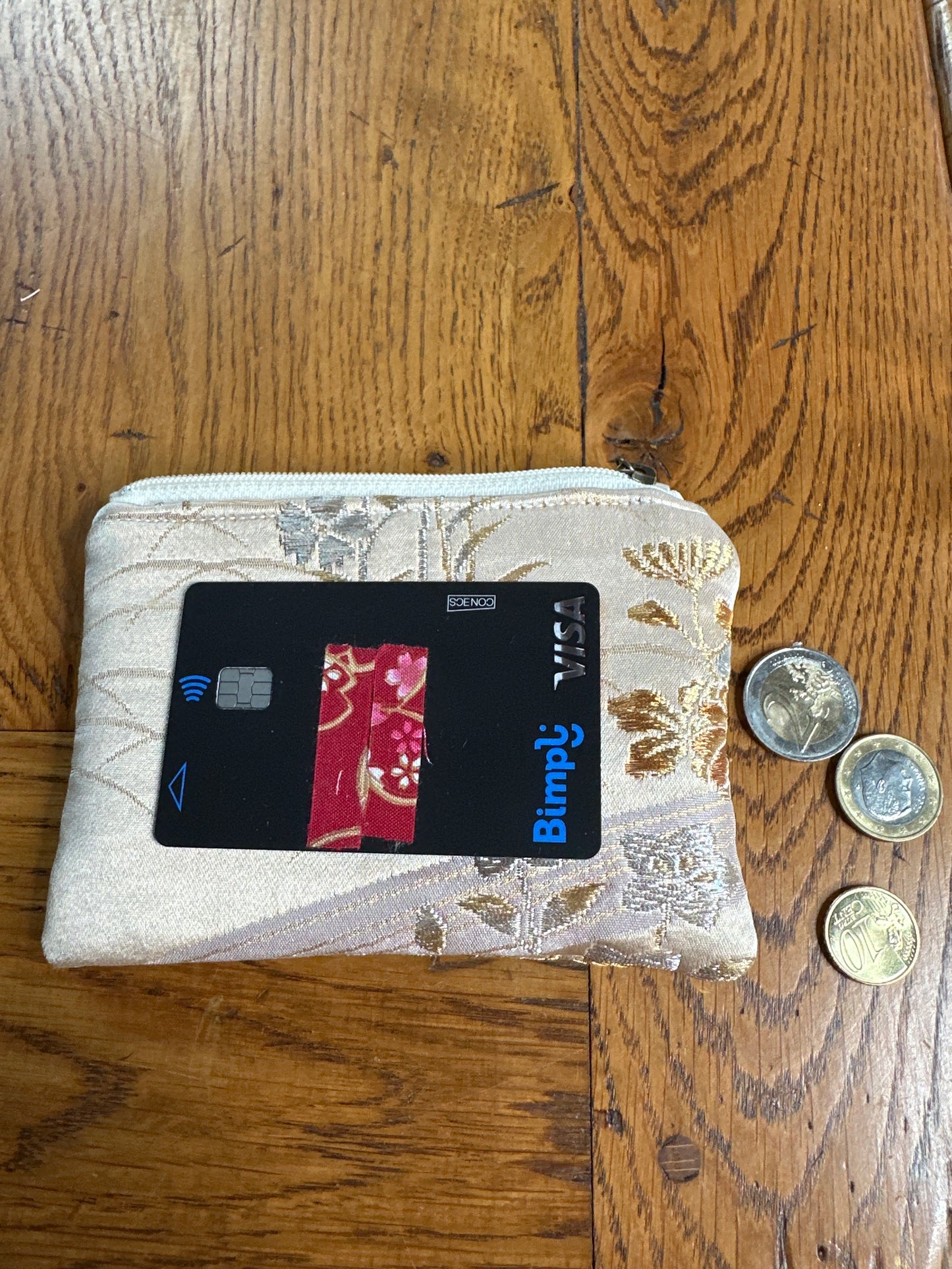 Mini pochette porte carte monnaie Obi japonais en soie