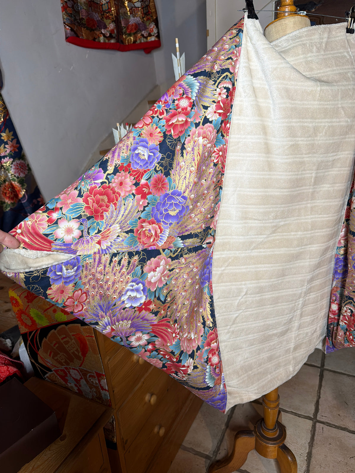 Veste momonga tissu japonais en coton et intérieur polaire double face