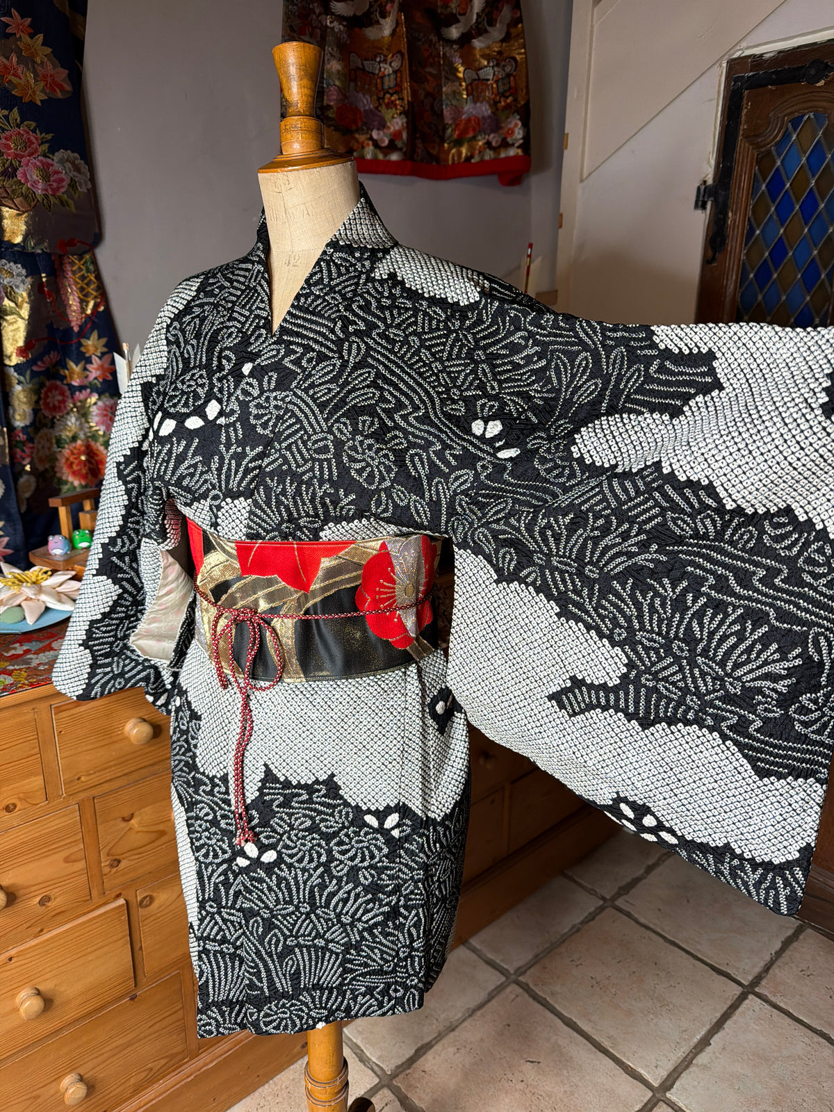 Haori veste de kimono japonais en soie Shibori