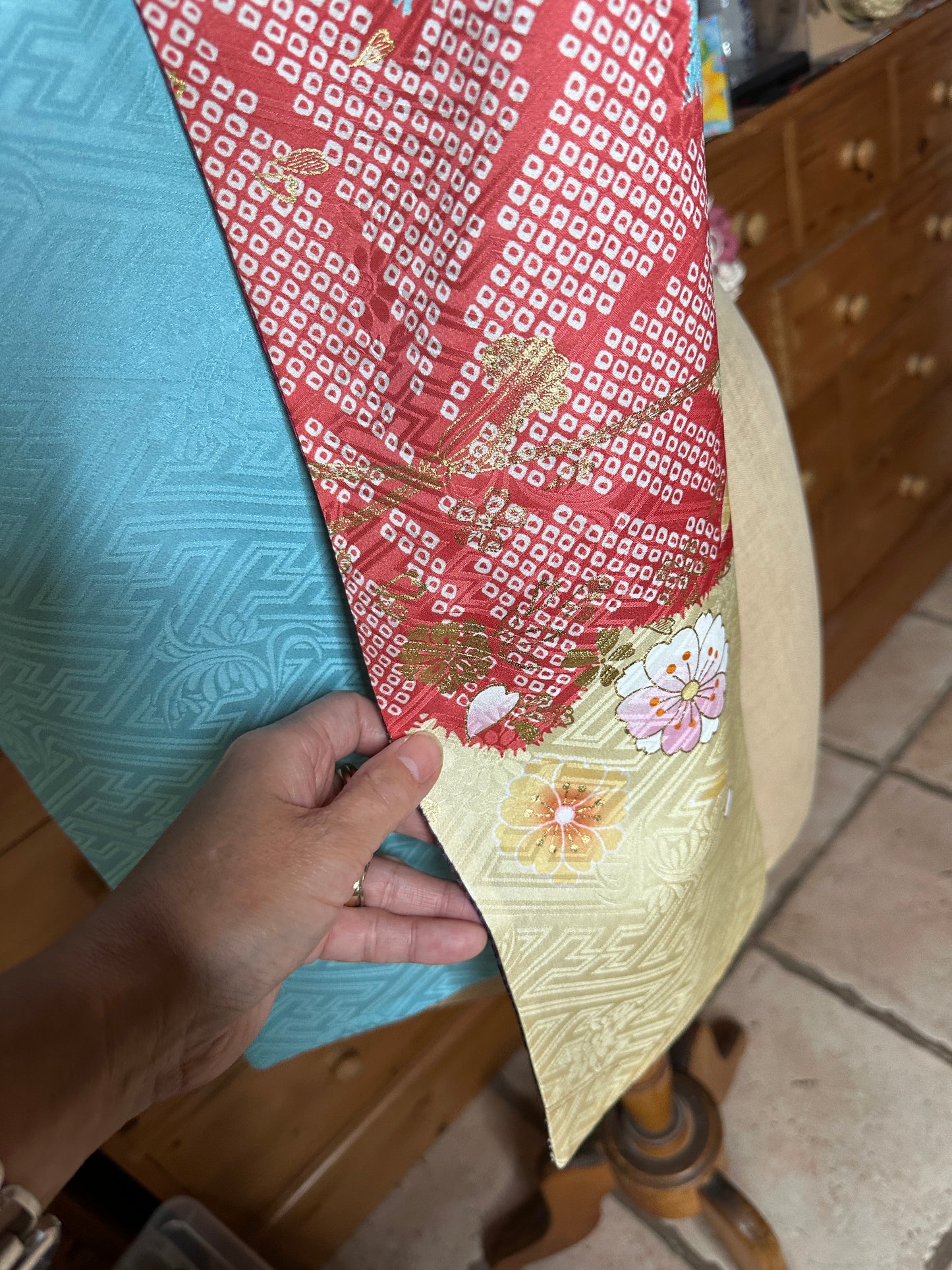 Foulard réversible furisode kimono japonais en soie Neuf