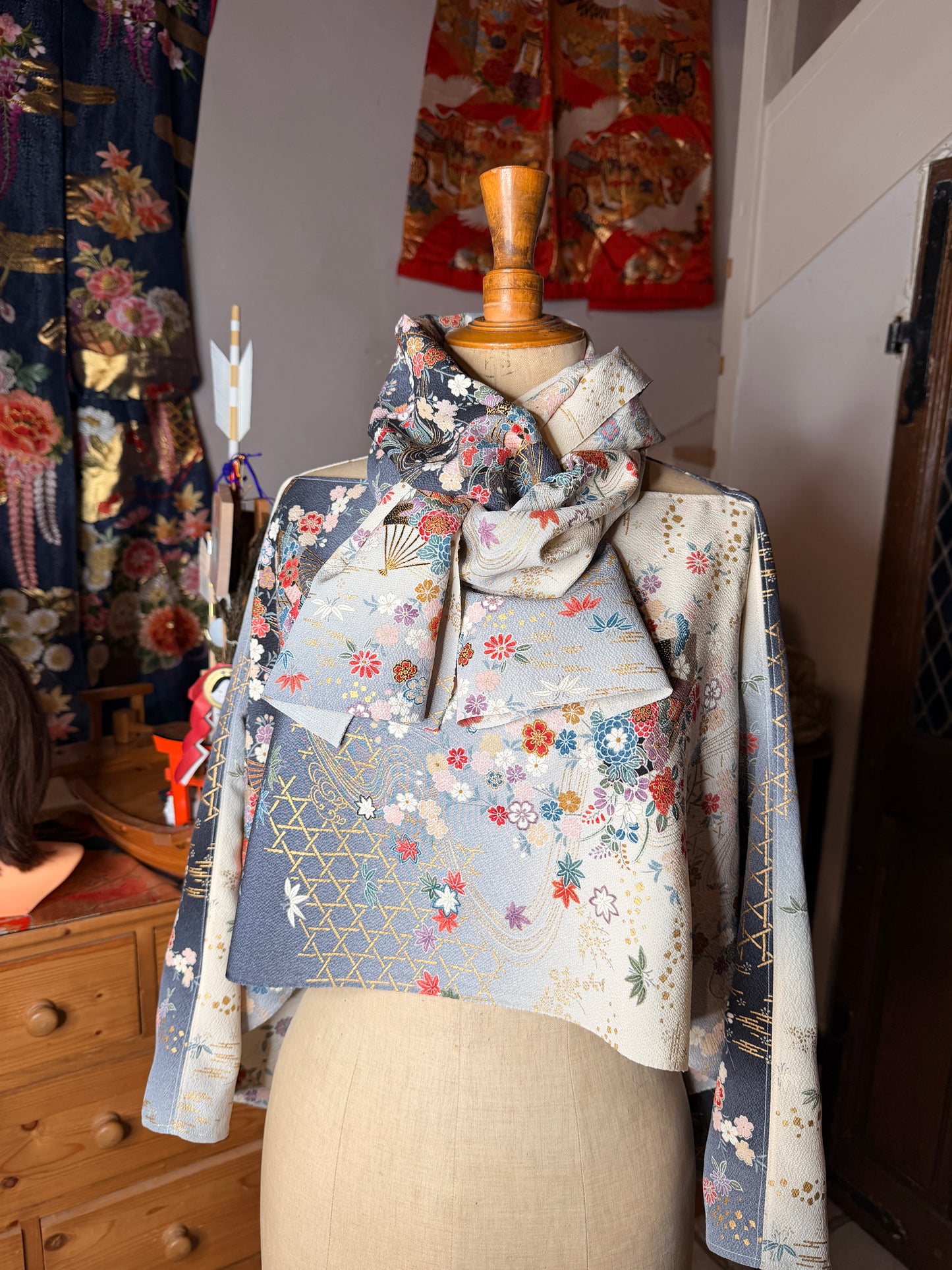 Top court tunique en kimono japonais en soie Neuf