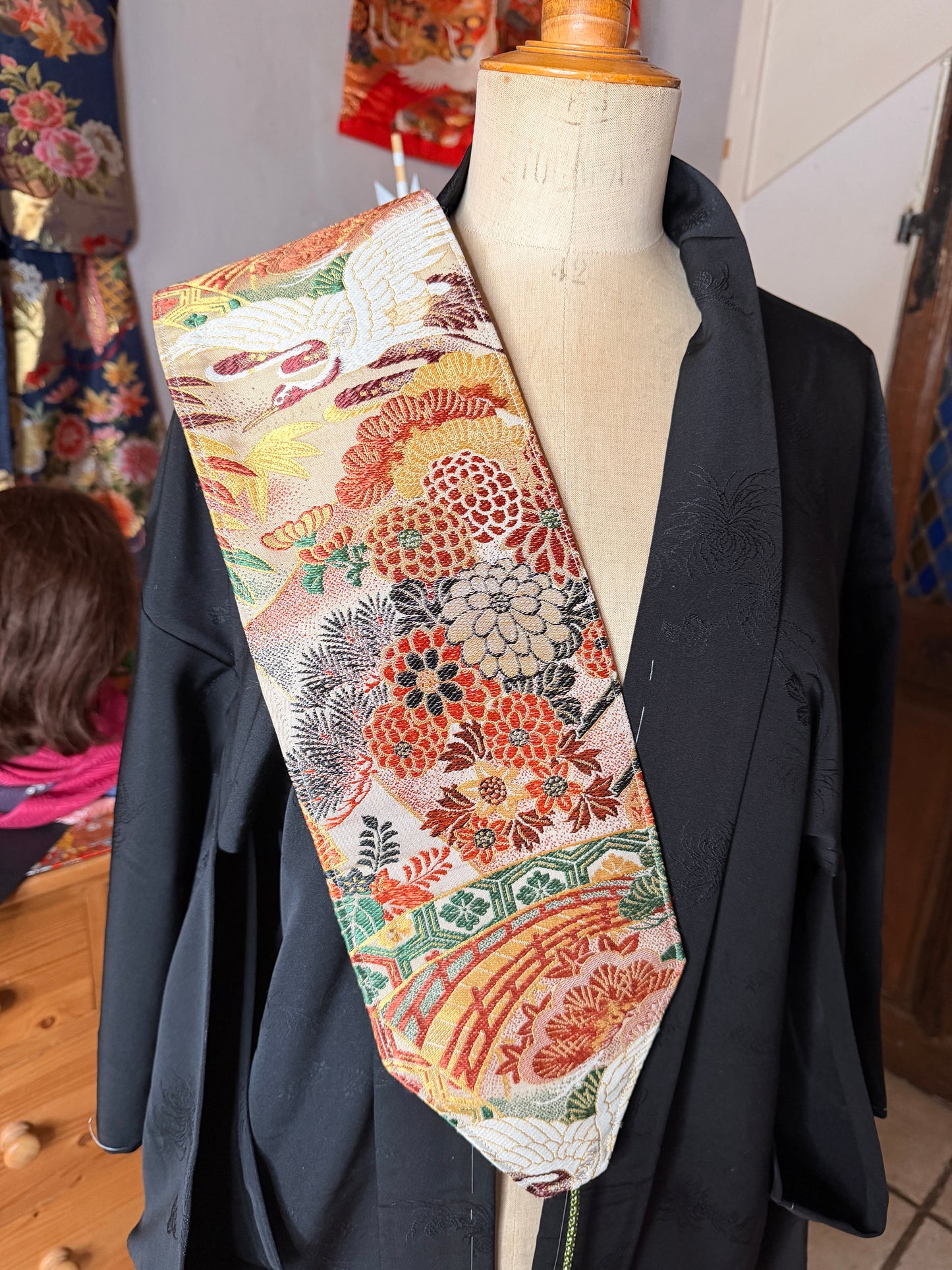 Ceinture Obi kimono japonais en soie recto verso