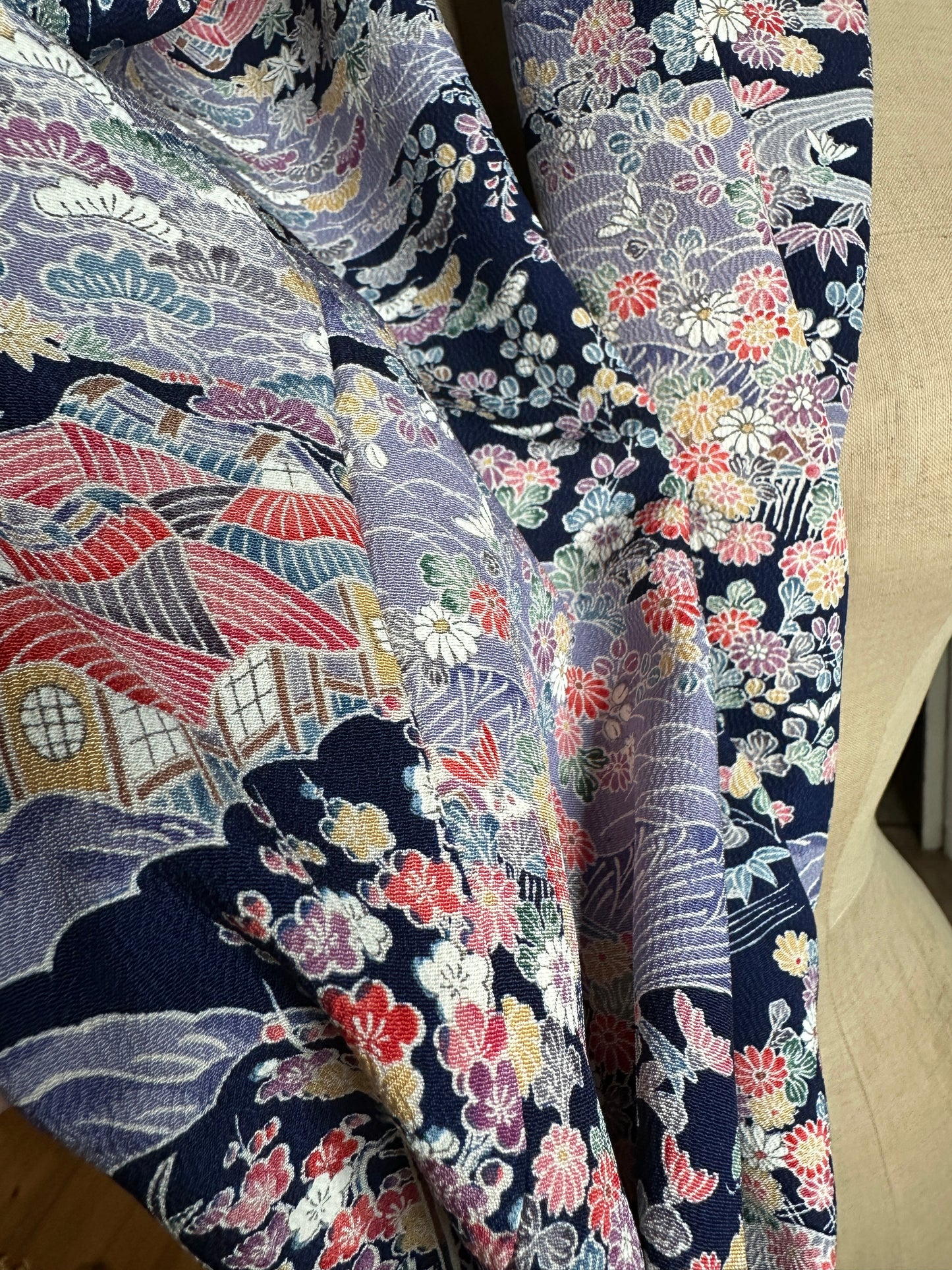 Tour de cou snood kimono japonais en soie Chirimen Neuf