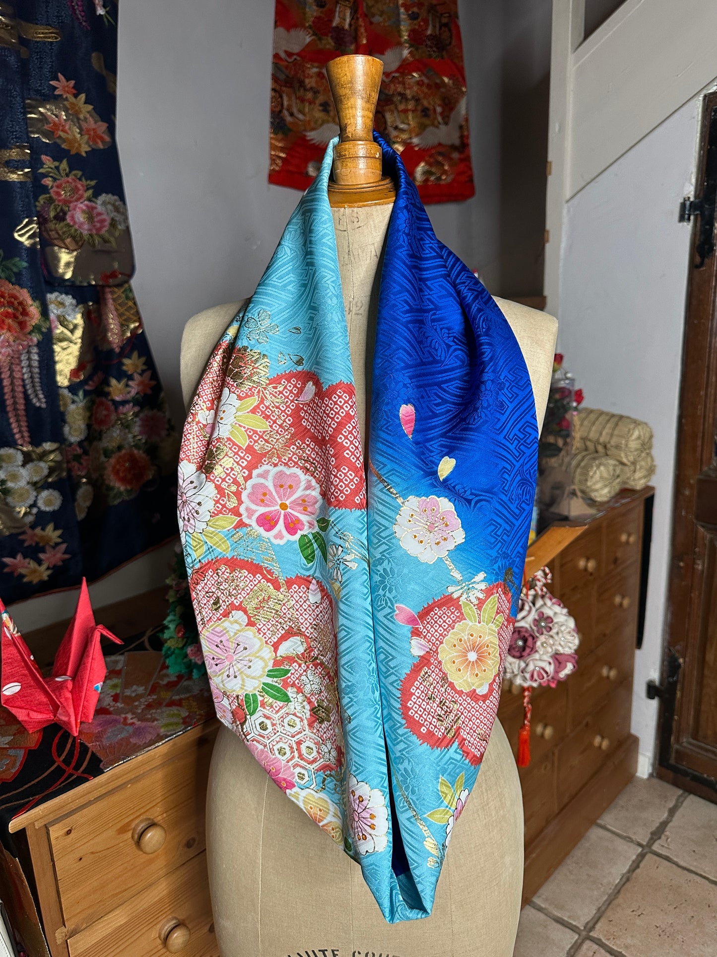 Tour de cou snood kimono japonais en soie