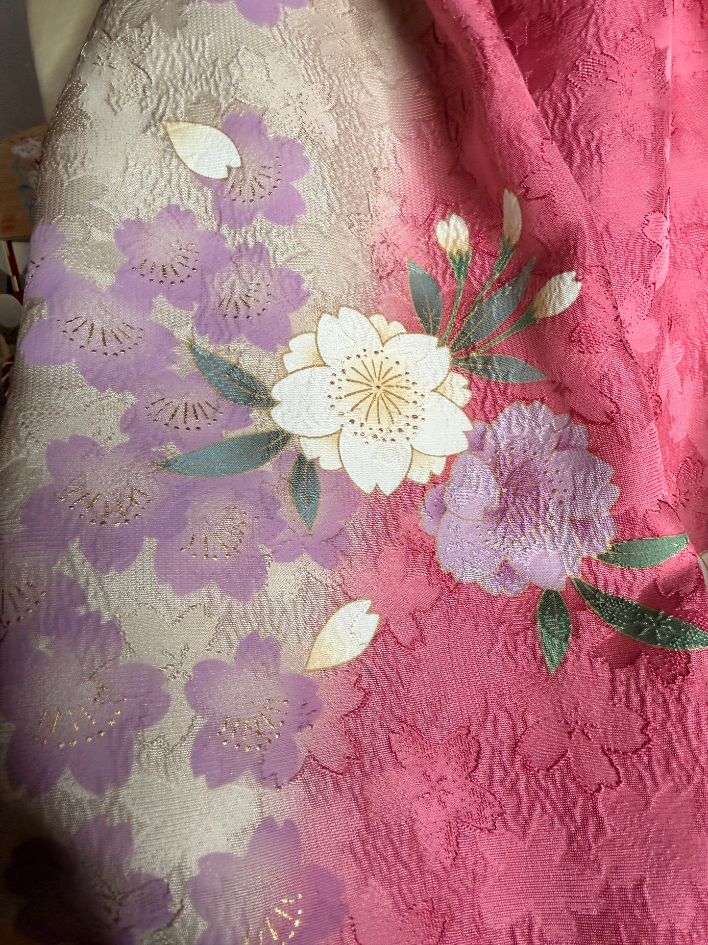 Pochette 2 compartiments passeport en tissu kimono japonais Furisode soie Neuf