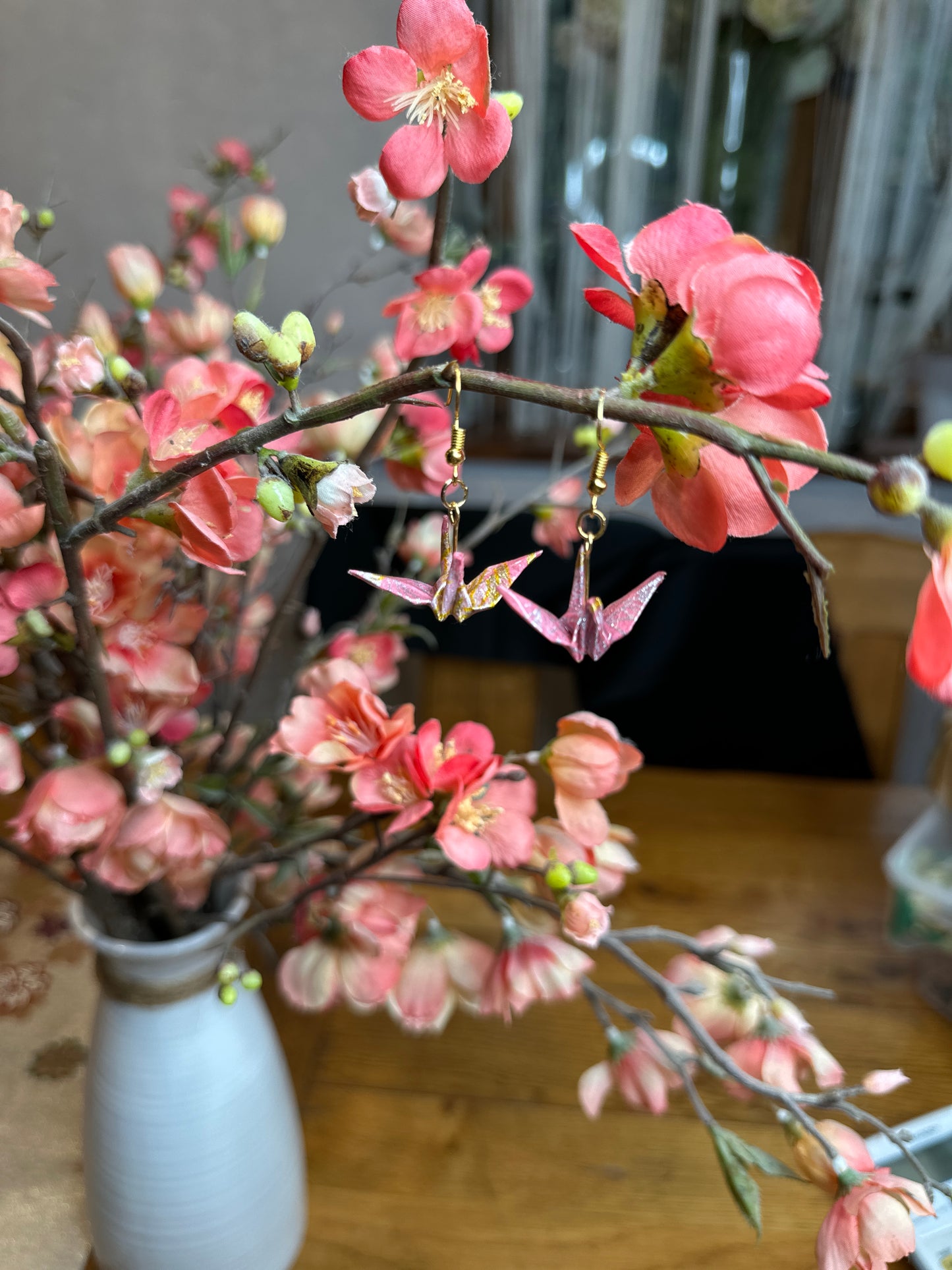 Boucle d’oreille grue oiseau japonais