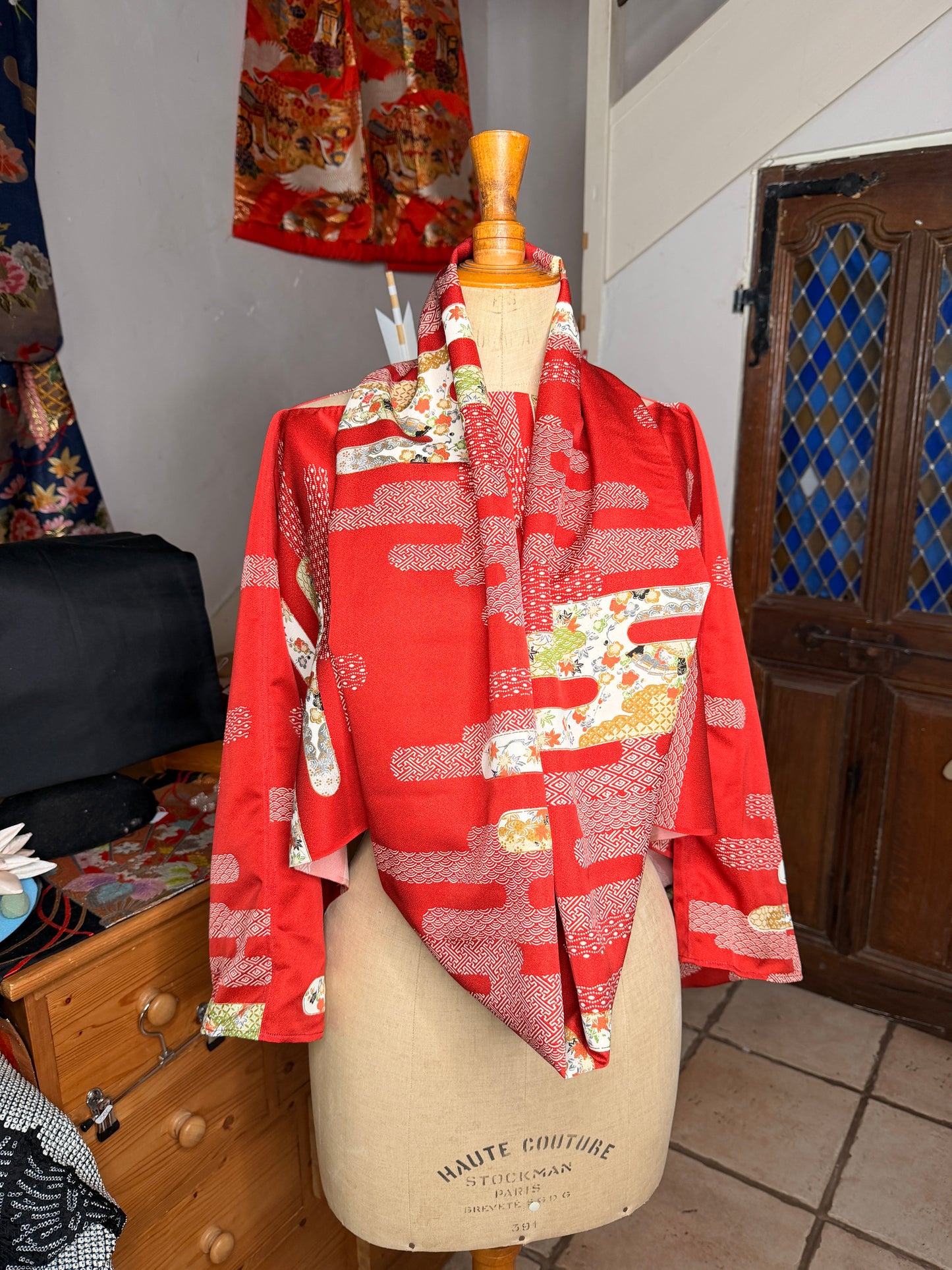 Japanese kimono silk scarf necktie