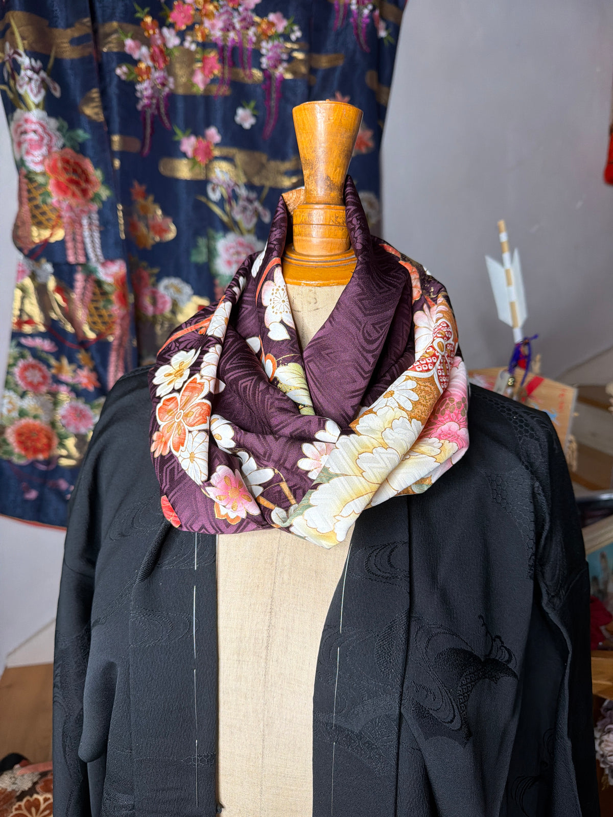 Tour de cou snood kimono japonais Furisode en soie Neuf