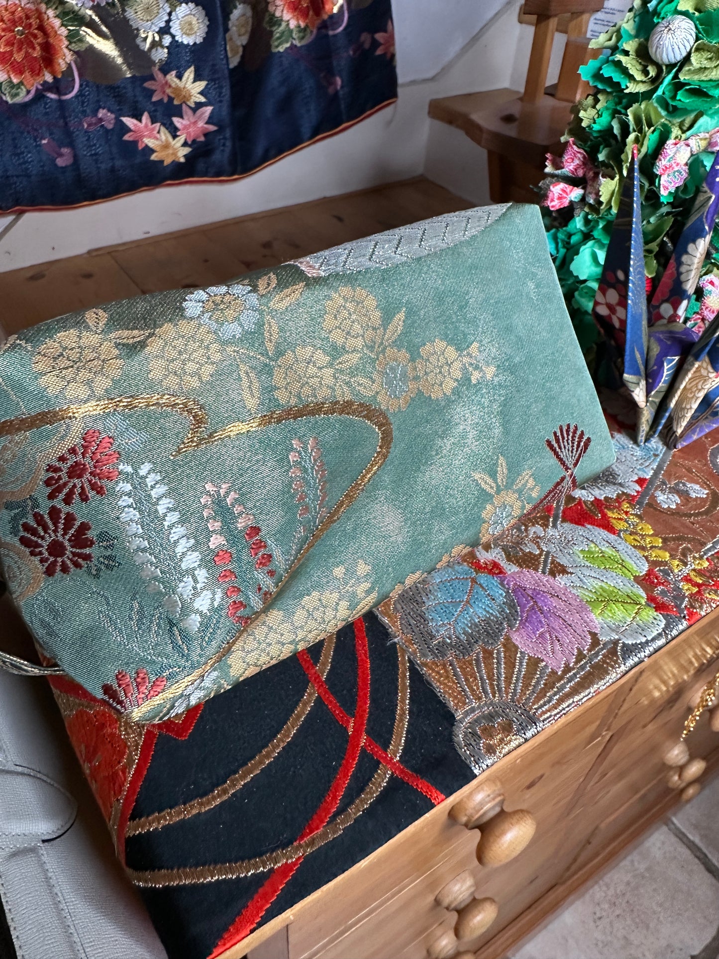 Trousse de toilette pochette Obi kimono japonais en soie Neuf