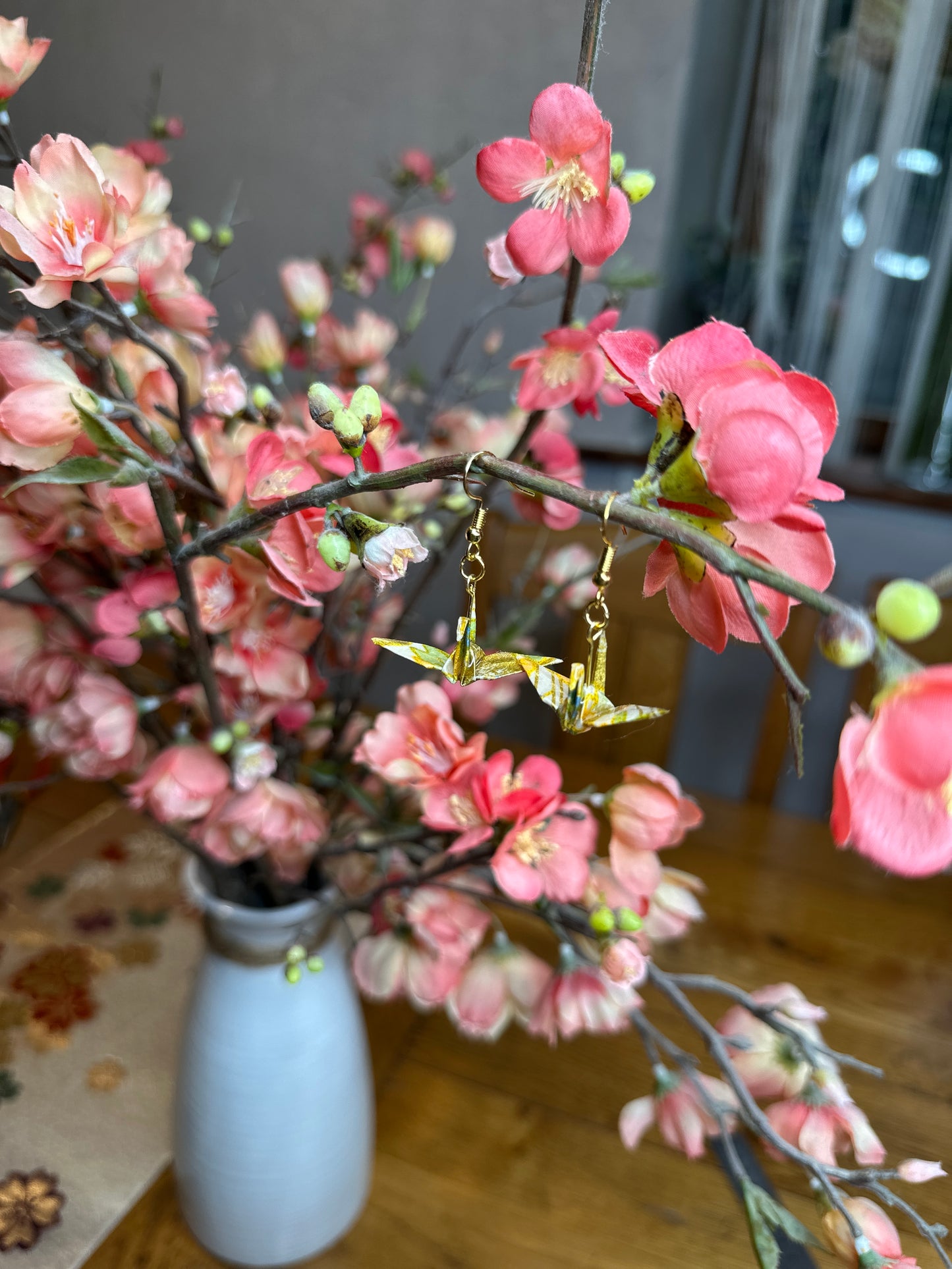 Boucle d’oreille grue oiseau japonais Washi