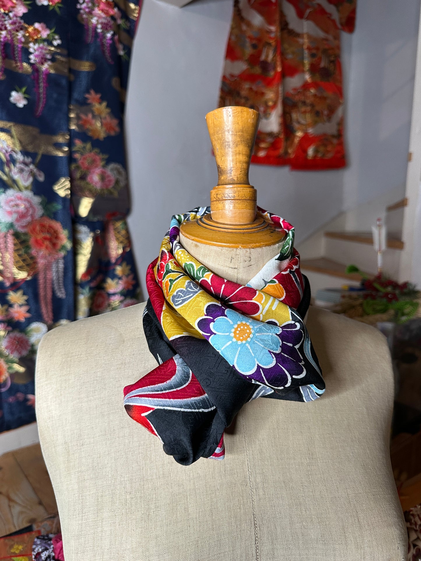 Tour de cou snood kimono japonais Furisode en soie Neuf