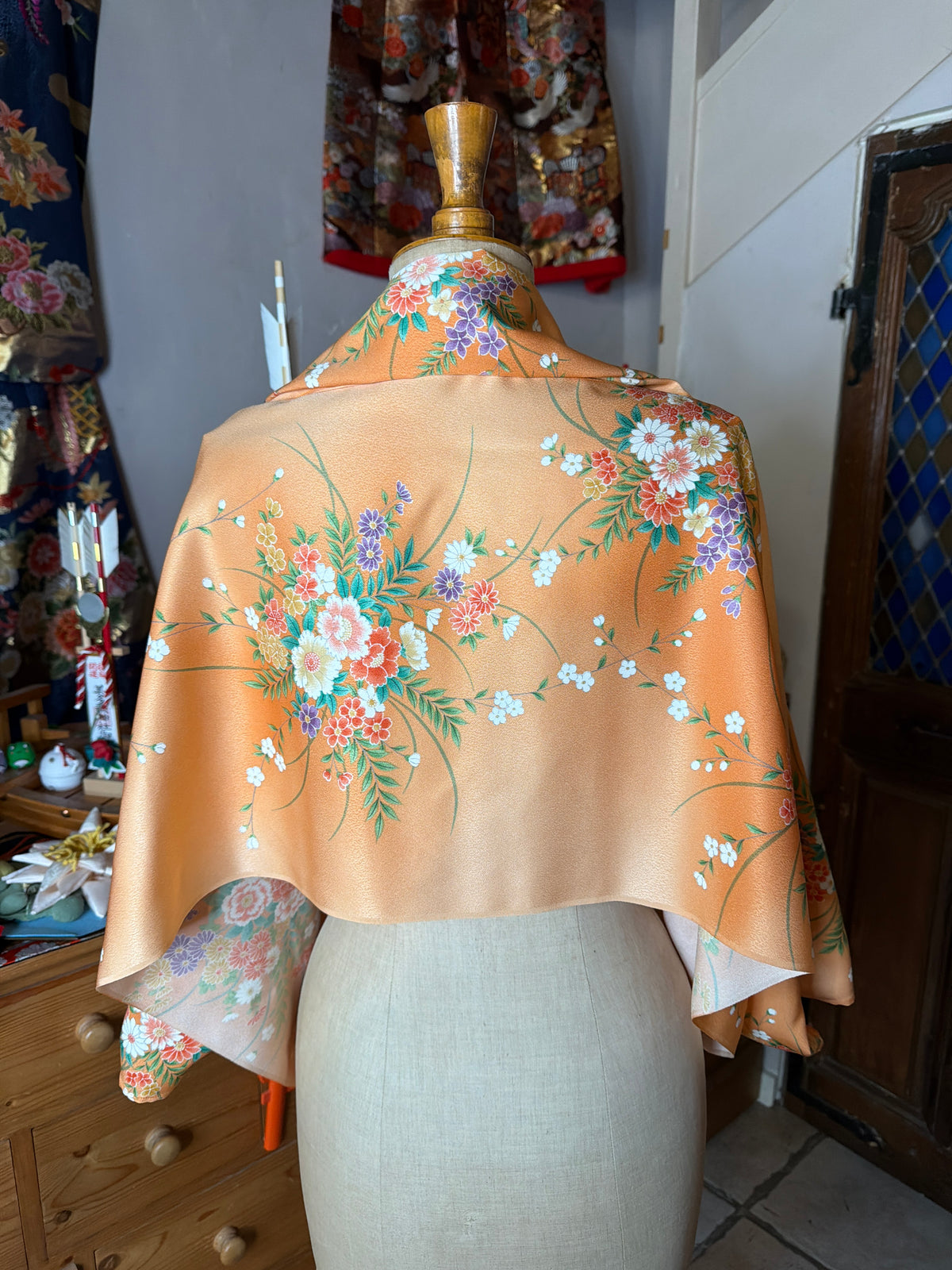 Top tunique courte manches longues kimono japonais en soie Neuf