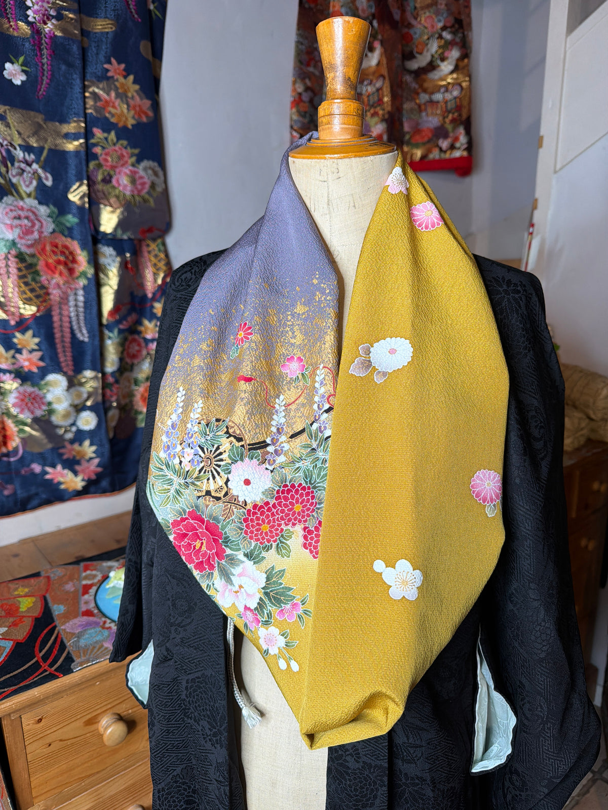 Tour de cou snood kimono japonais Furisode en soie
