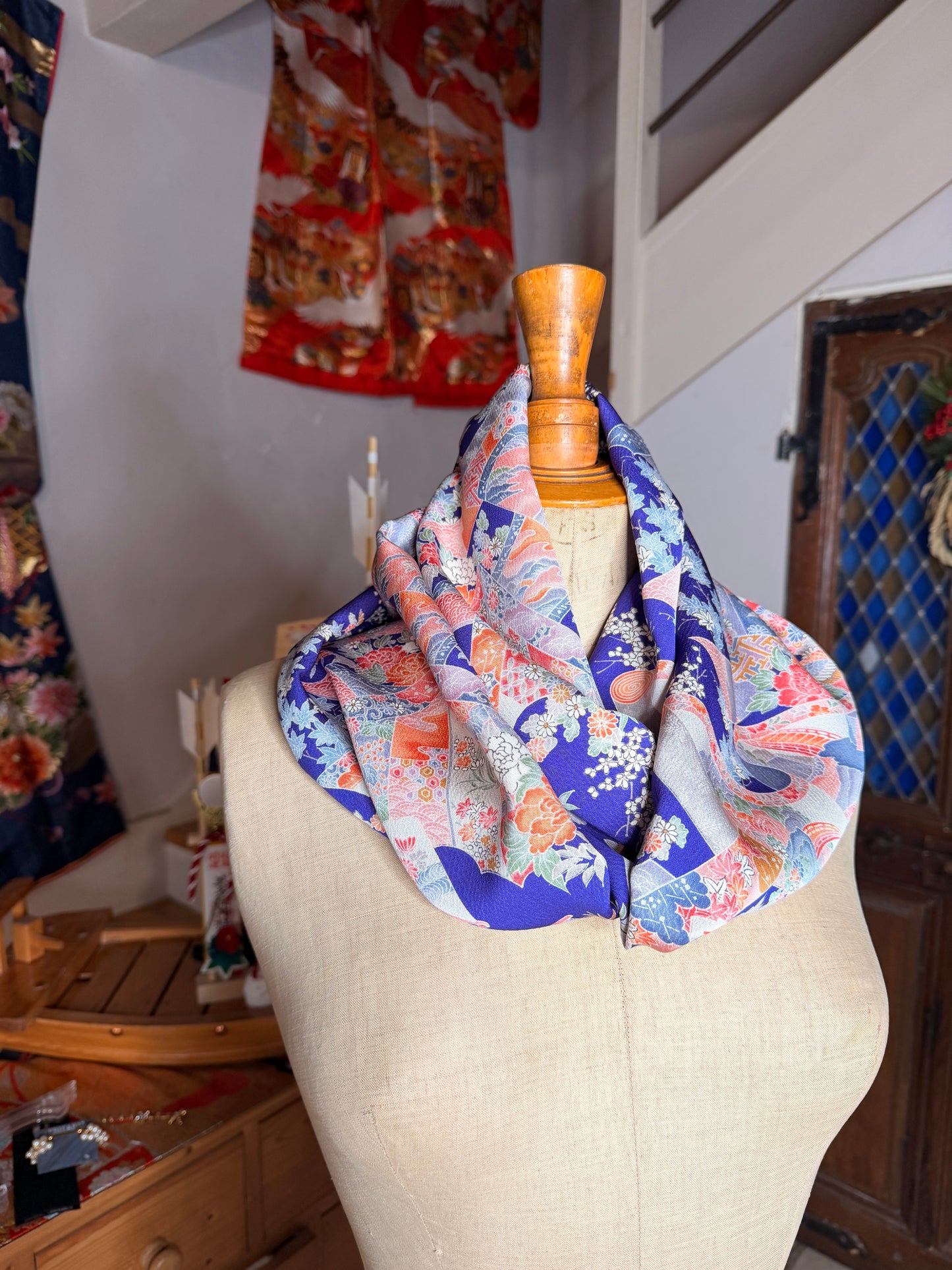 Tour de cou foulard kimono japonais en soie