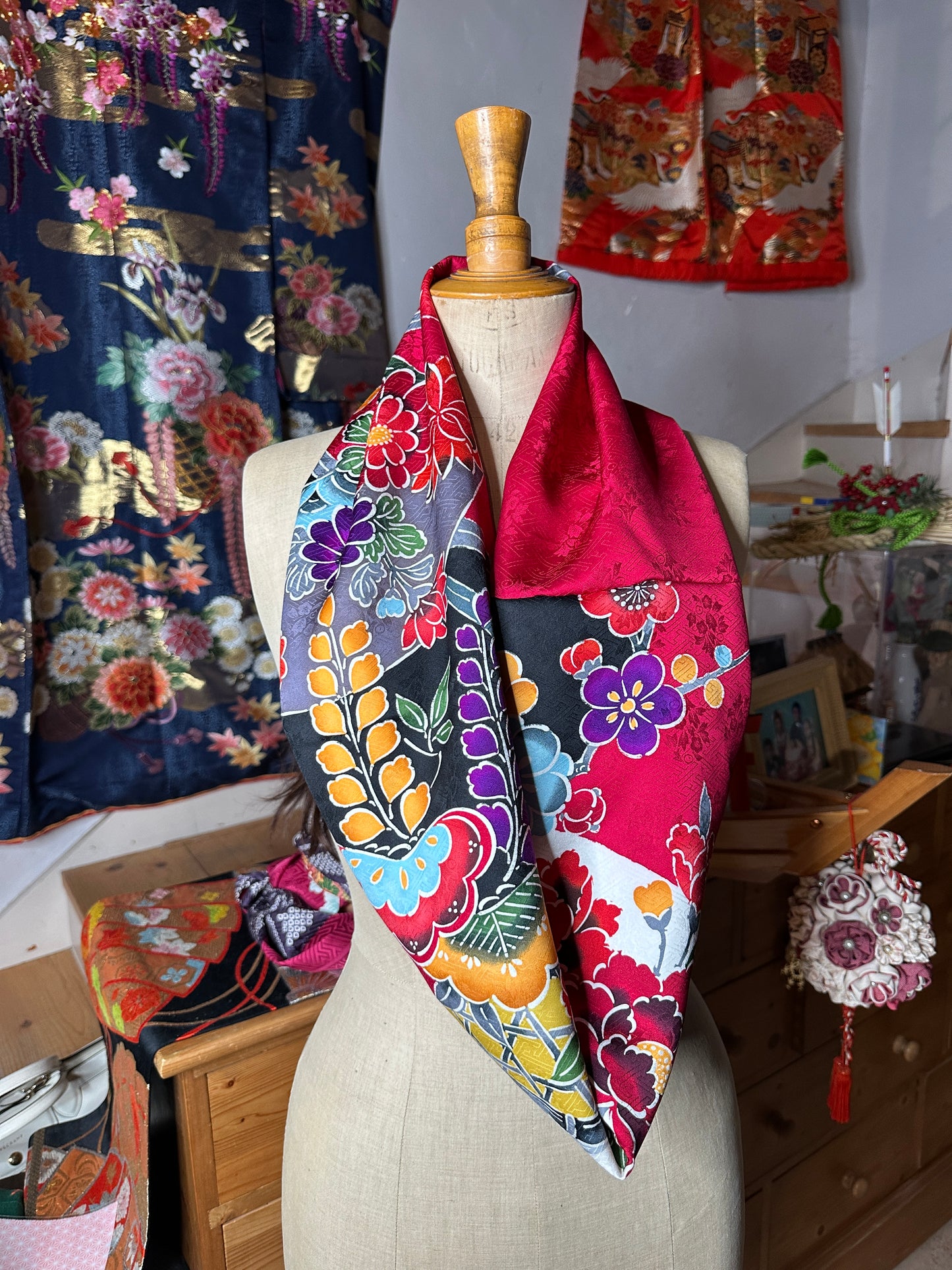 Tour de cou snood kimono furisode japonais en soie Neuf