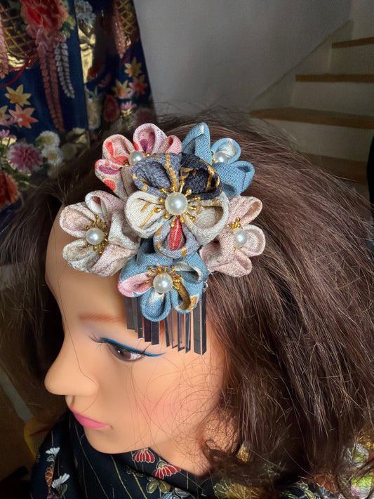 Kanzashi Barette japonaise Tsumamisaiku kimono en soie