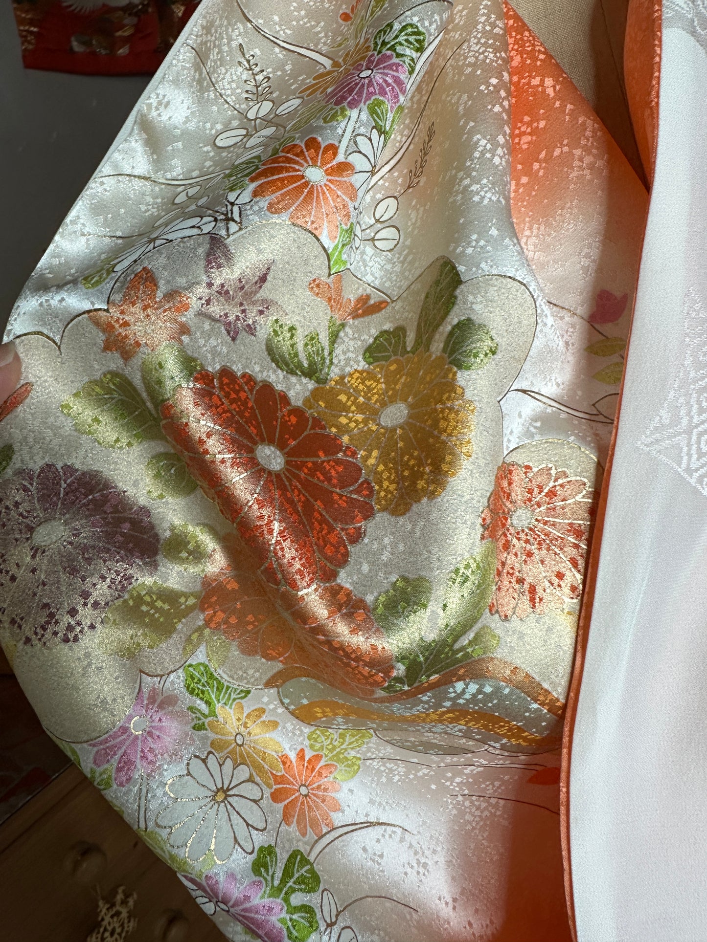 Tour de cou double face et largeur de la kimono en soie