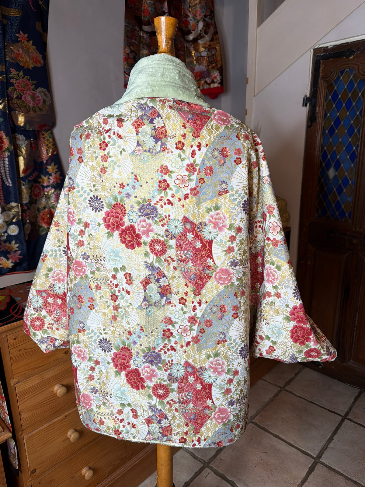 Momonga veste réversible tissu japonais en coton et micro polaire