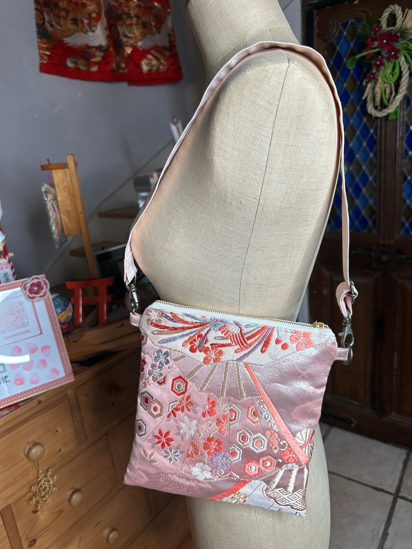 Pochette sac à l’épaule Obi kimono japonais en soie