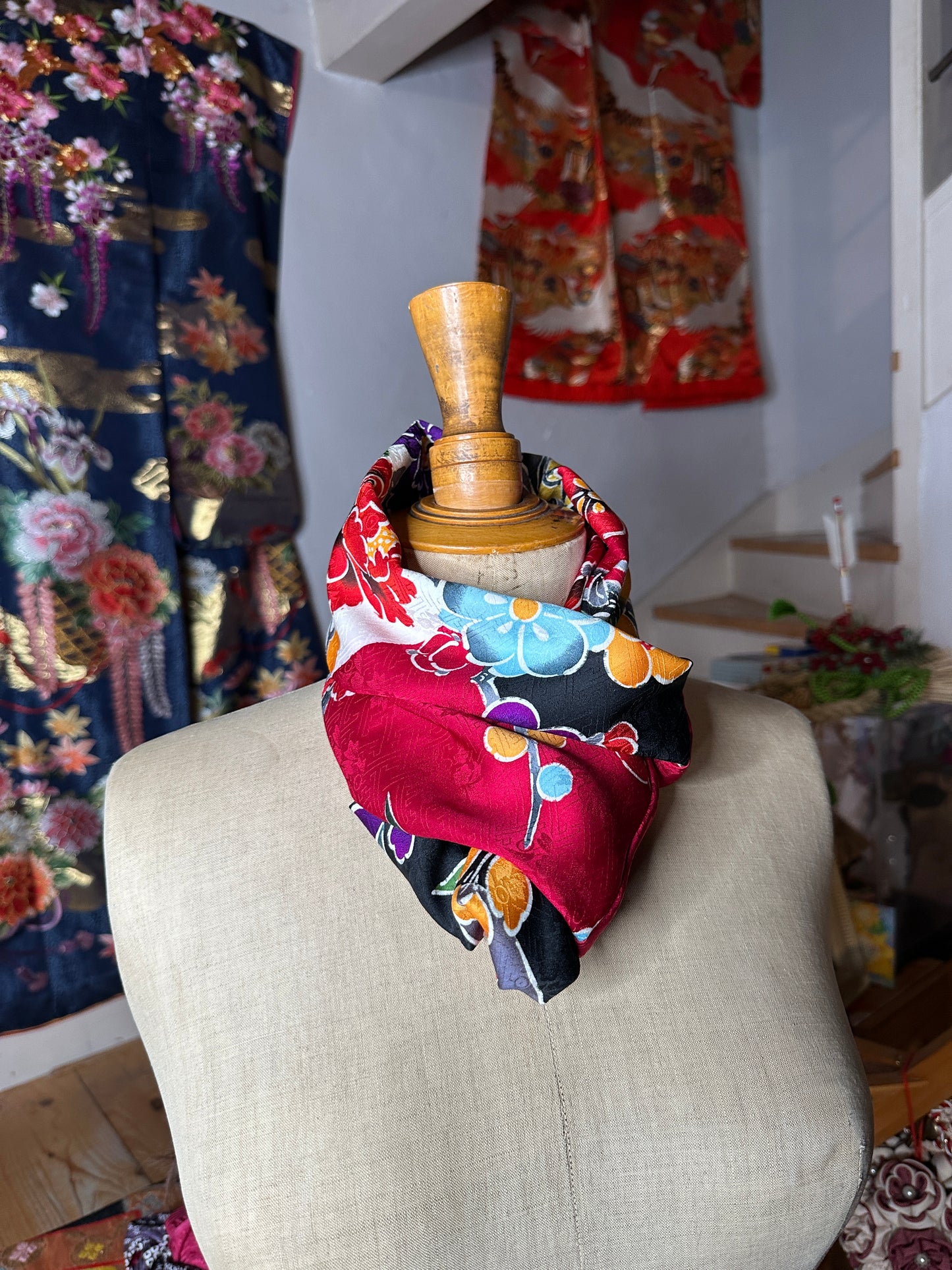 Tour de cou snood kimono furisode japonais en soie Neuf