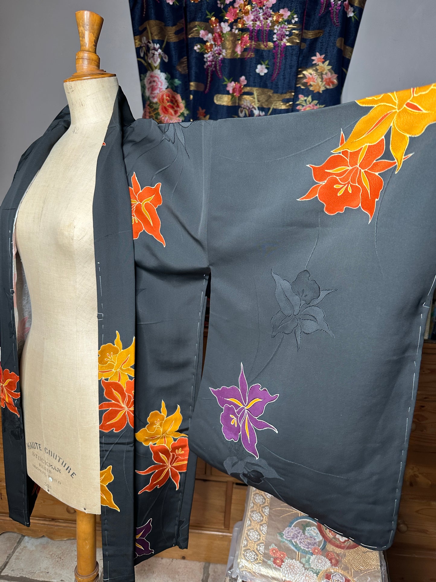 Naga Haori veste pour kimono japonais mi long en soie Neuf