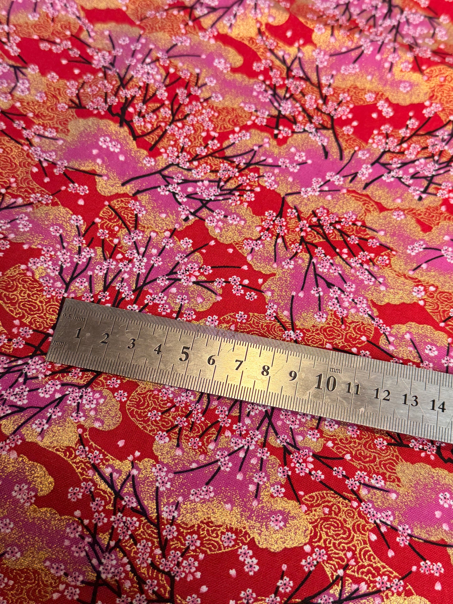 Tissu japonais cerisiers rouge rose
