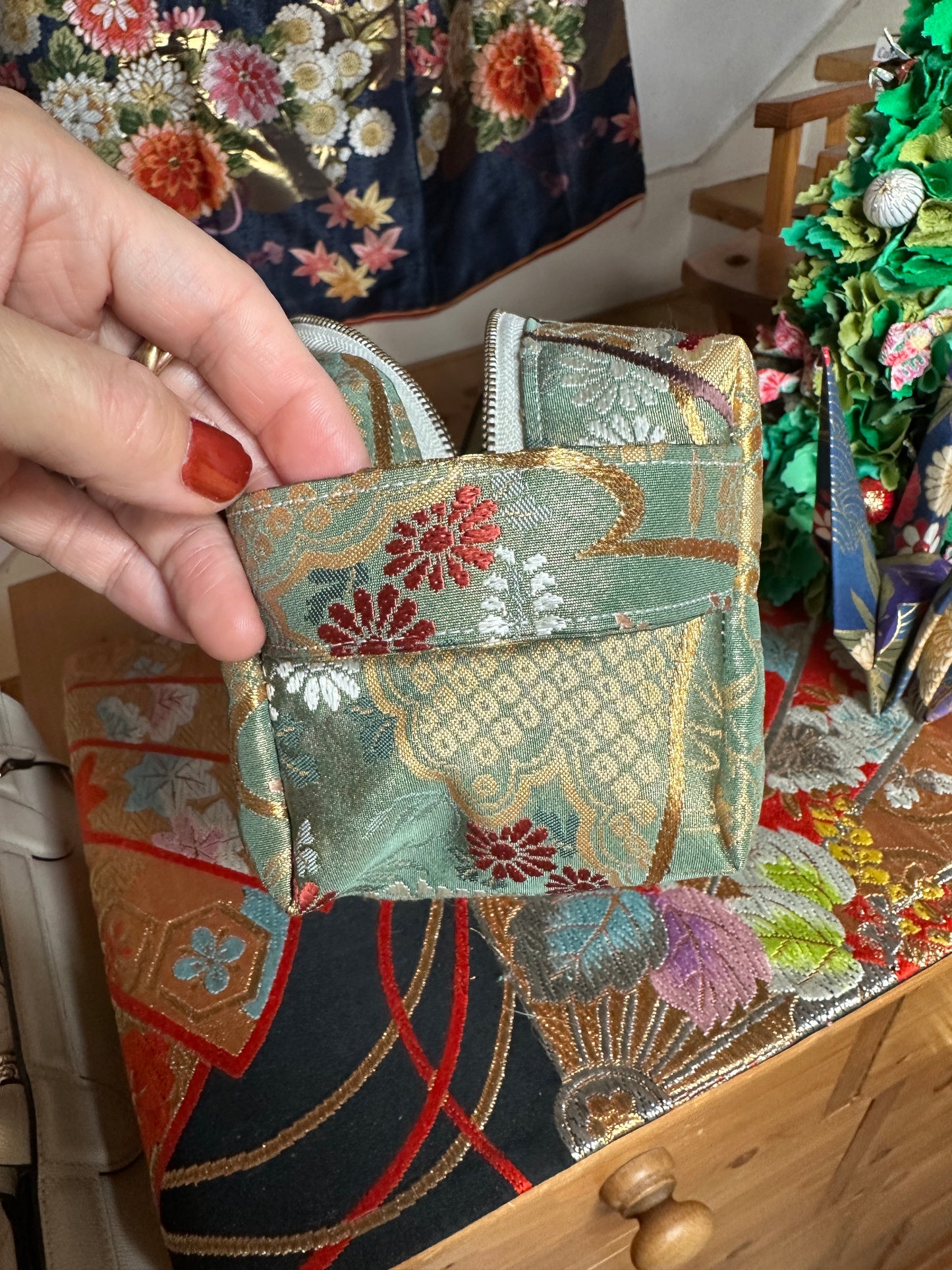 Trousse de toilette pochette Obi kimono japonais en soie Neuf