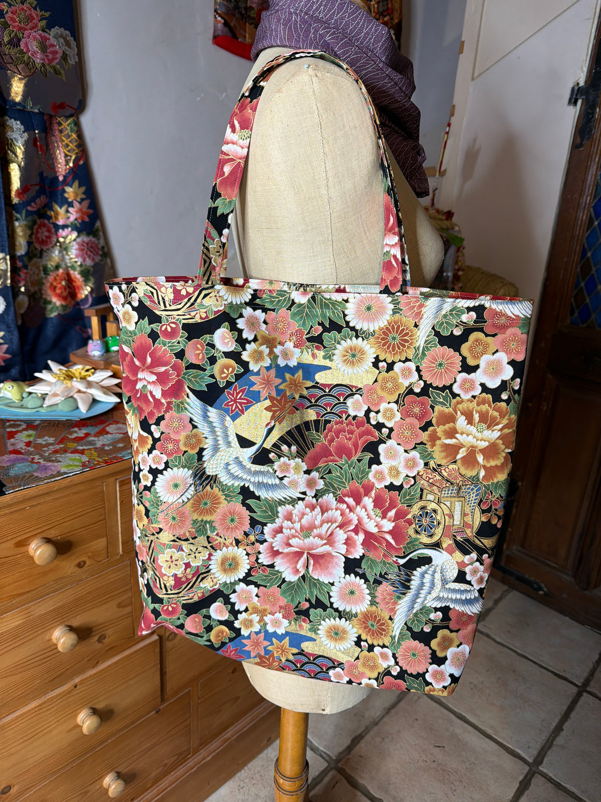 Tote bag reversible tissu en coton japonais
