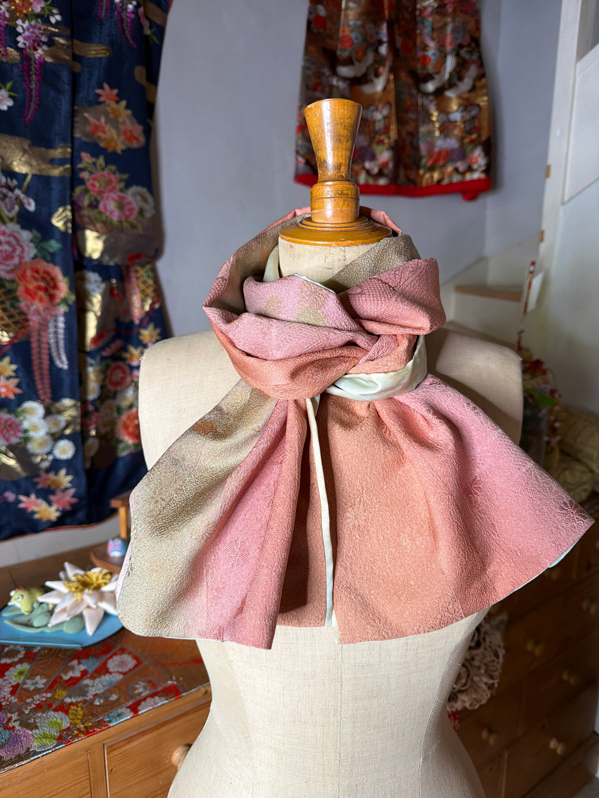 Foulard réversible kimono japonais jyuban et tango Chirimen