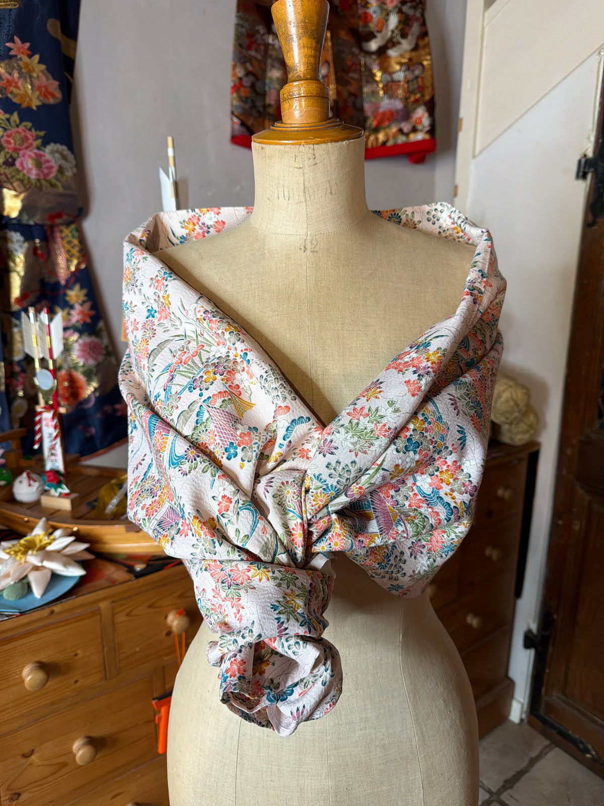 Top tunique 3 en1 tissu kimono japonais en soie Tsumugi