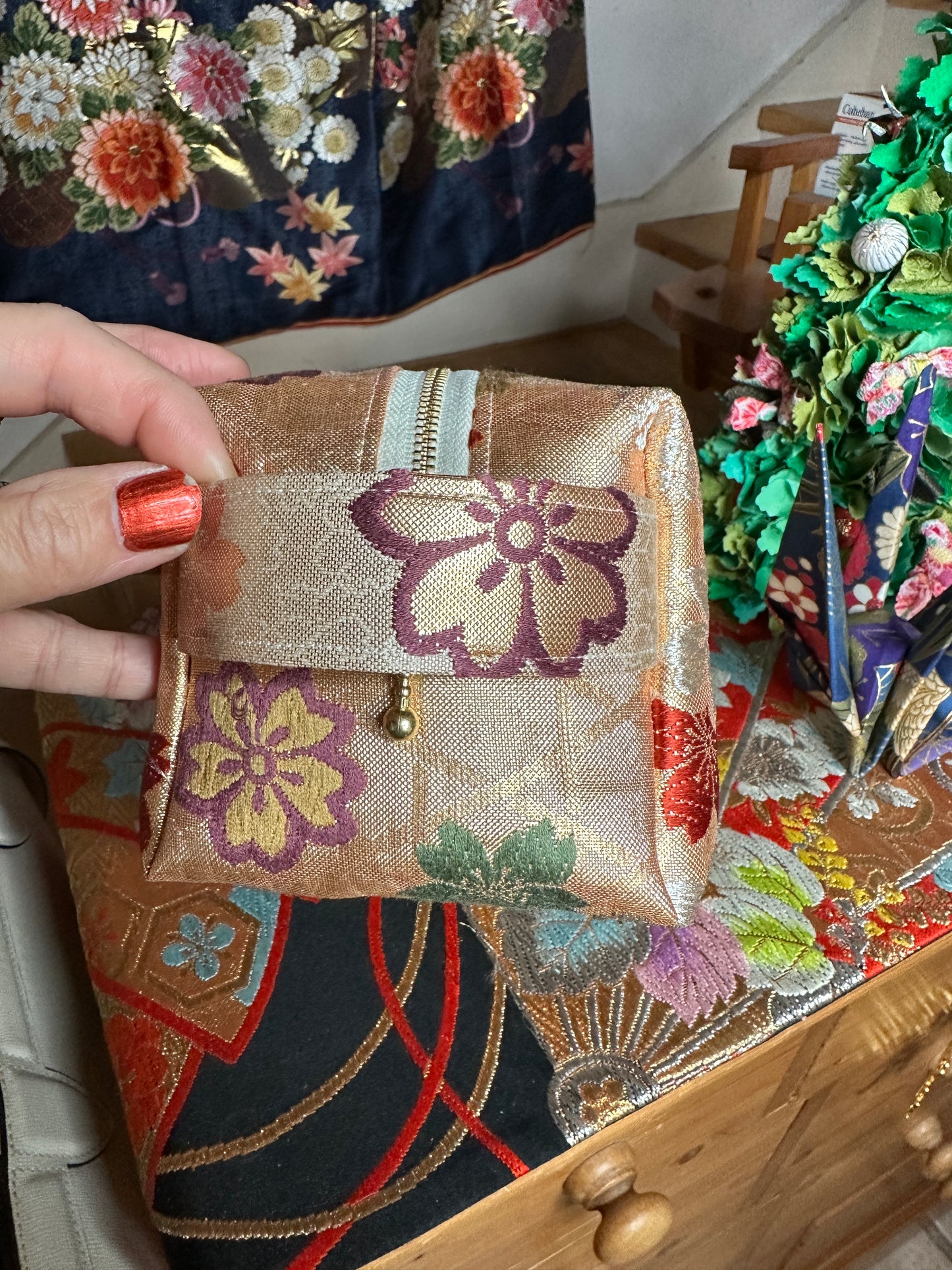 Trousse de toilette pochette en Obi japonais en soie