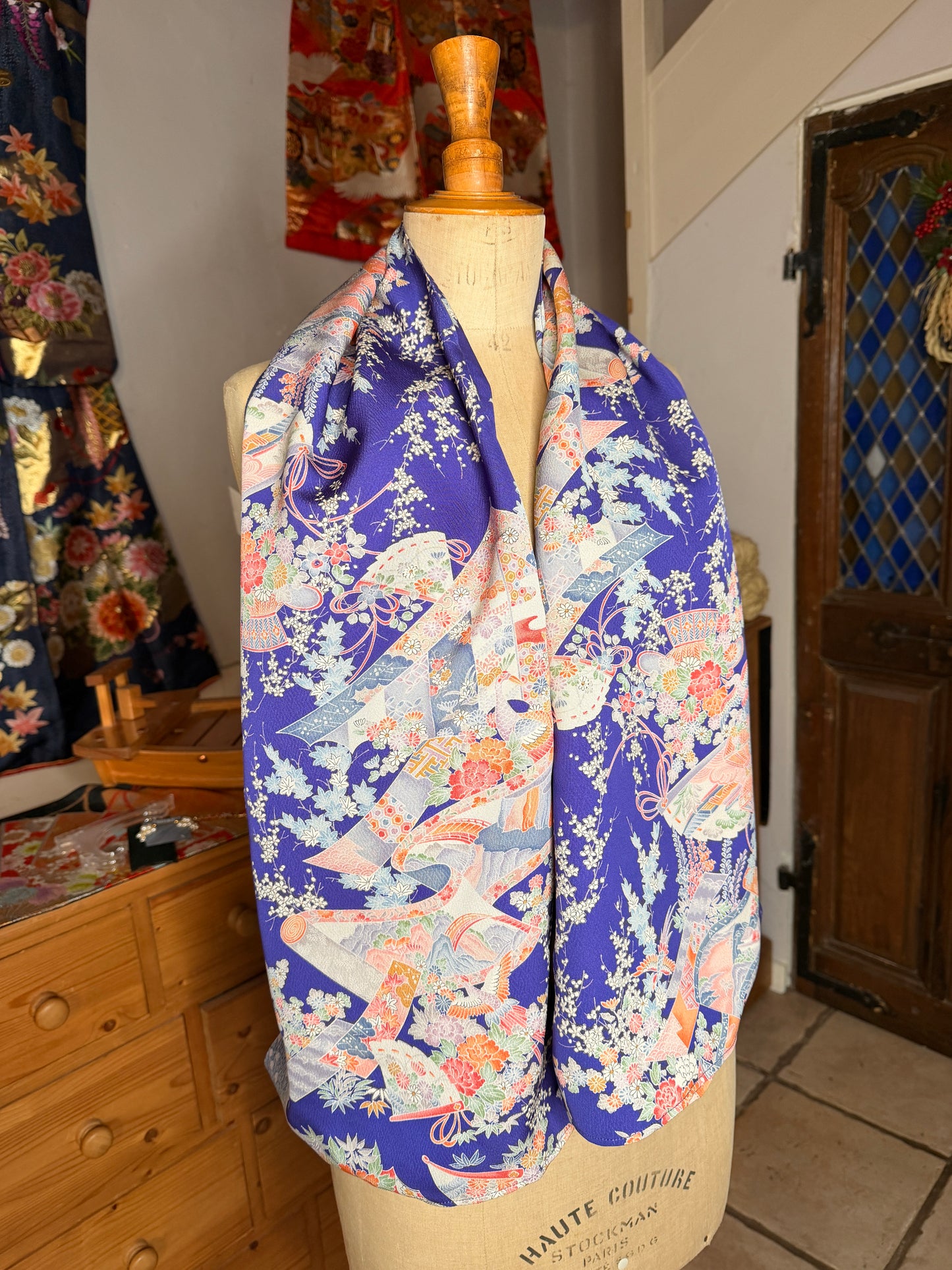 Top court tunique blouse manches longues kimono japonais en soie