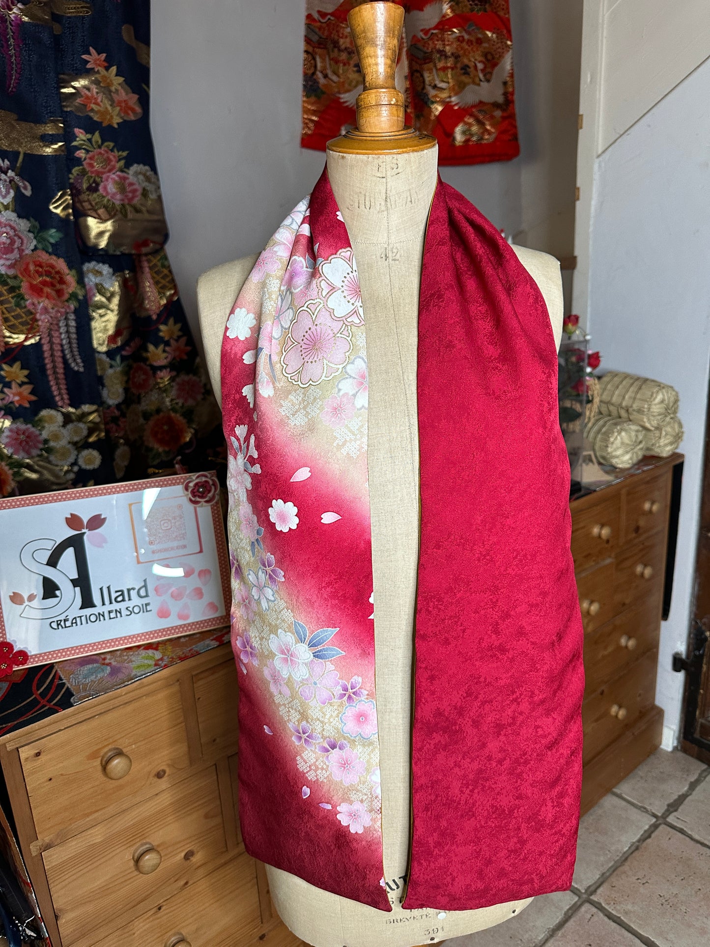 Foulard réversible kimono japonais en soie Neuf