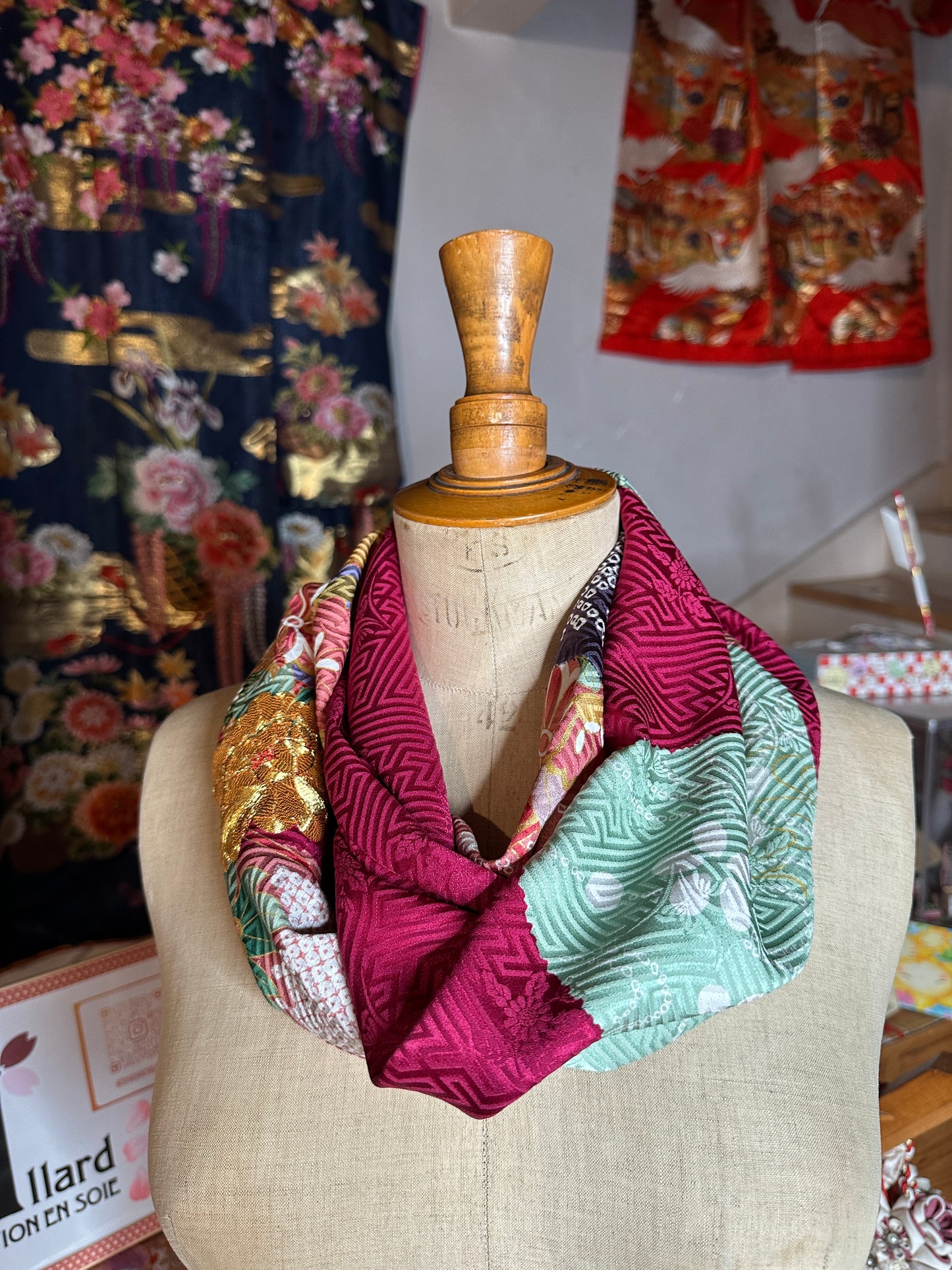 Snood tour de cou kimono japonais Furisode en soie Neuf