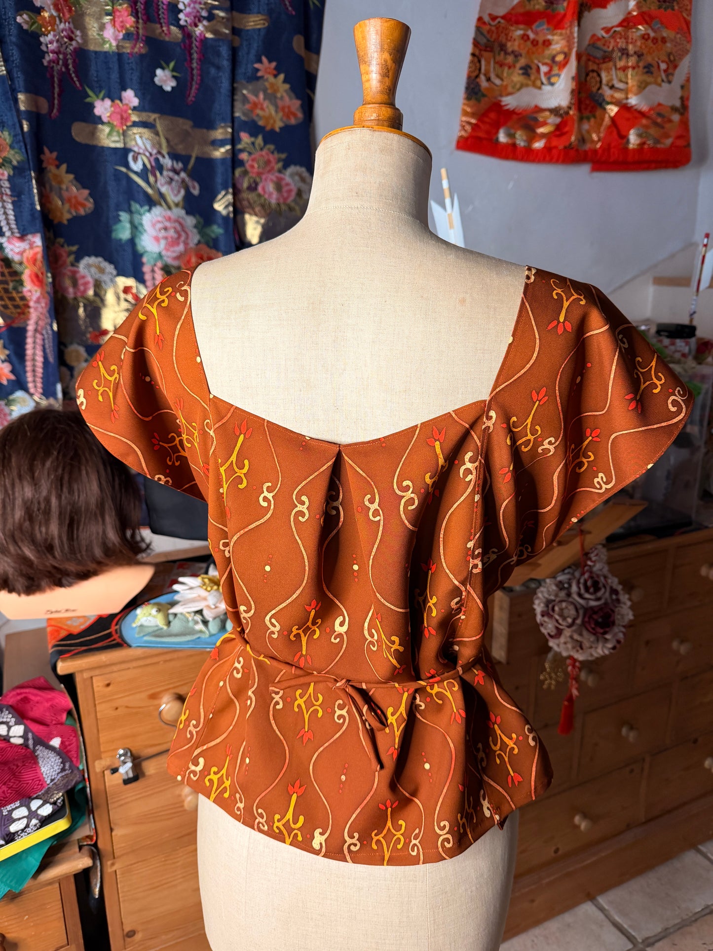 Top blouse en soie de kimono