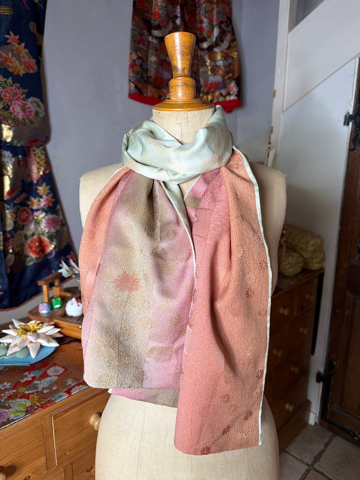 Foulard réversible kimono japonais jyuban et tango Chirimen