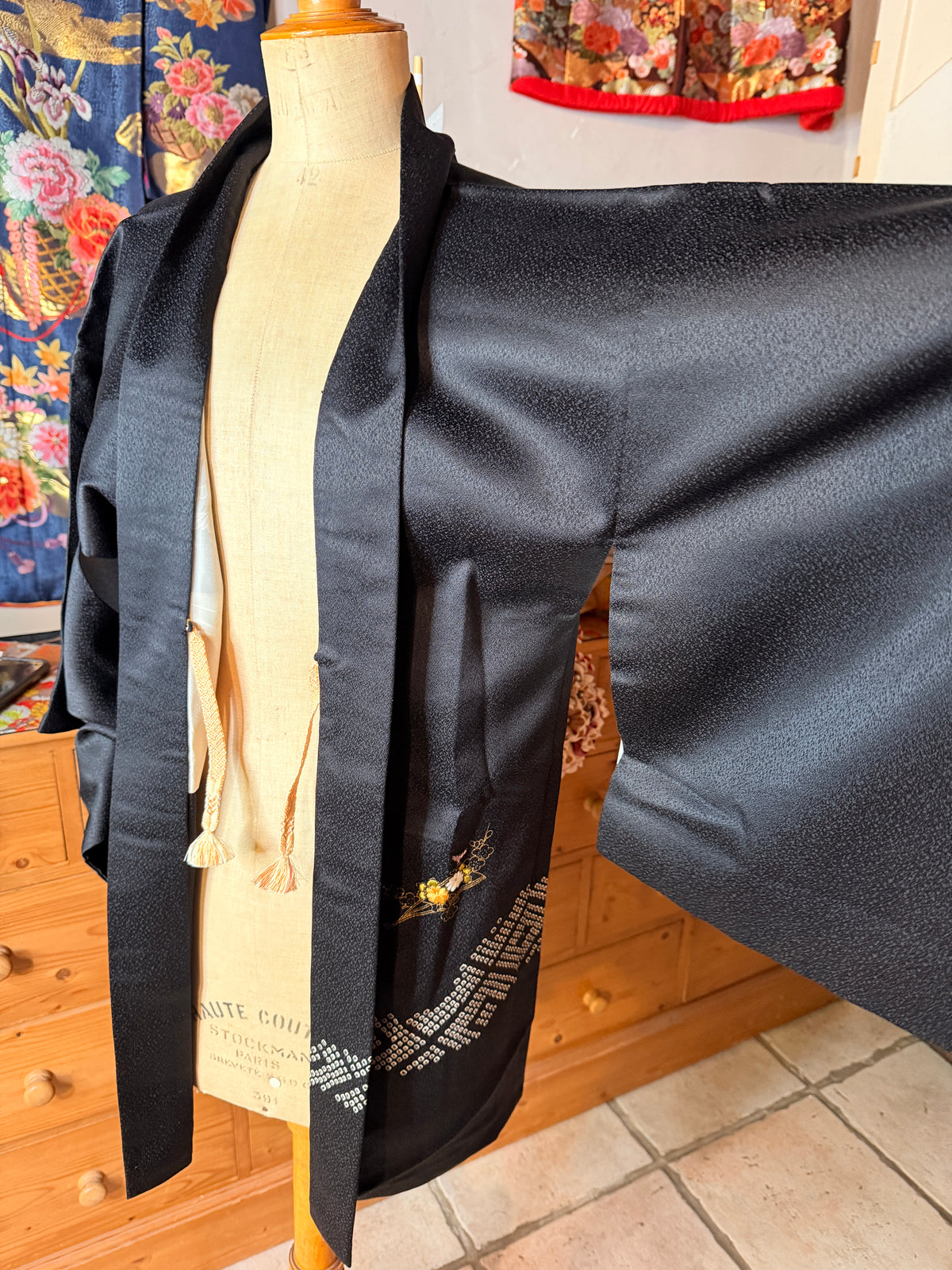 Haori veste de kimono japonais en soie avec Haori himo état Neuf