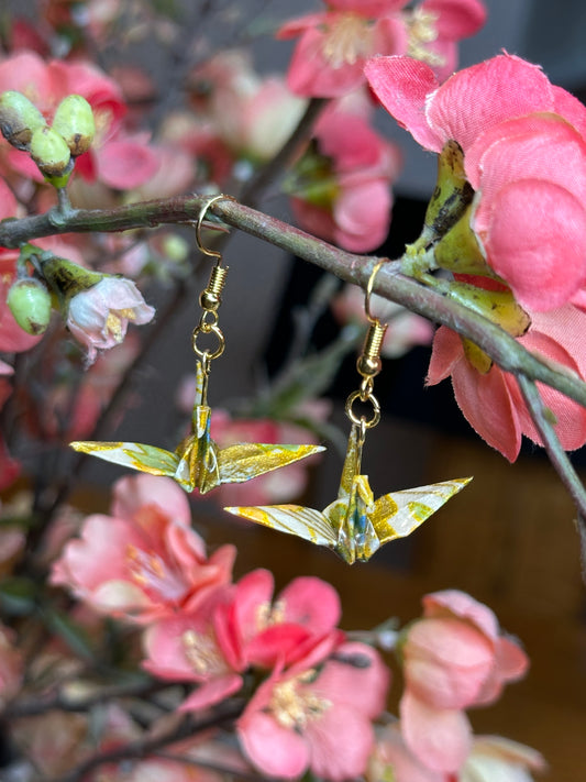 Boucle d’oreille grue oiseau japonais Washi