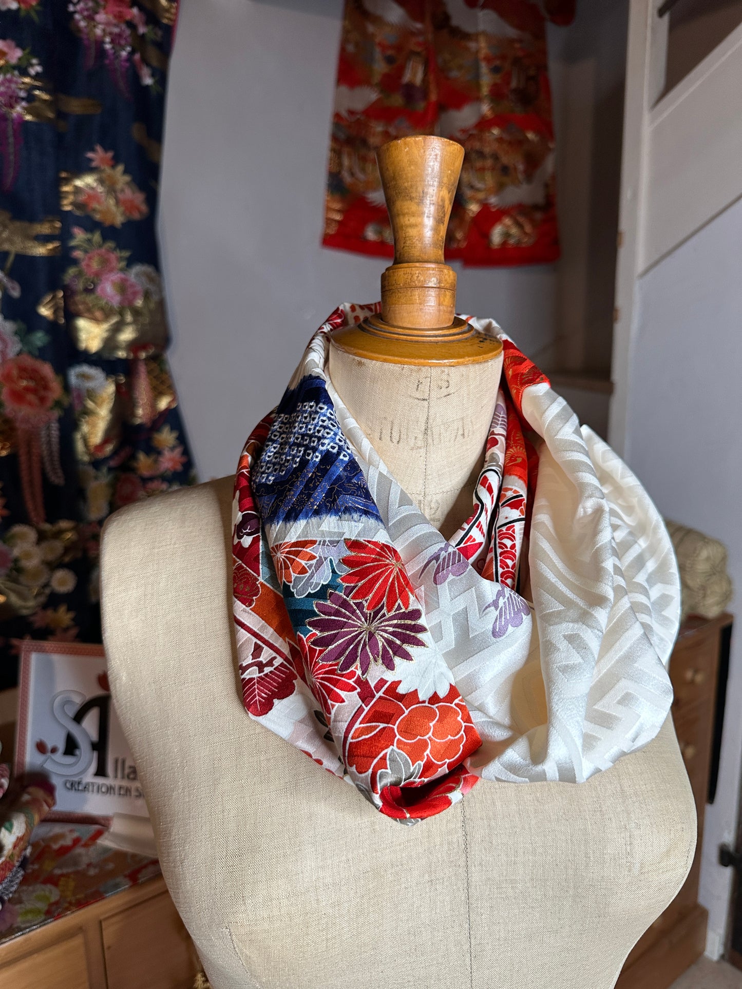 Snood tour de cou kimono japonais en soie