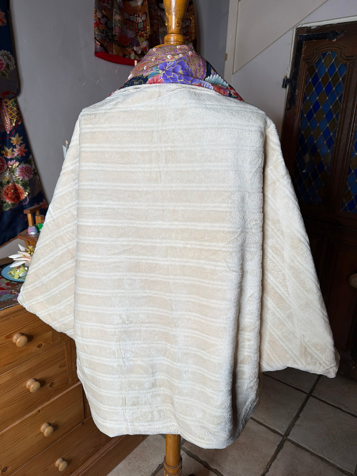 Veste momonga tissu japonais en coton et intérieur polaire  double face
