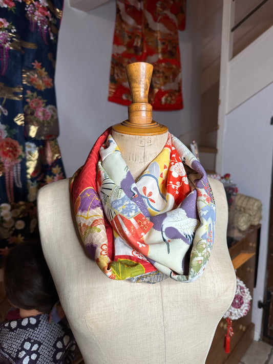Snood tour de cou foulard kimono japonais antique en soie