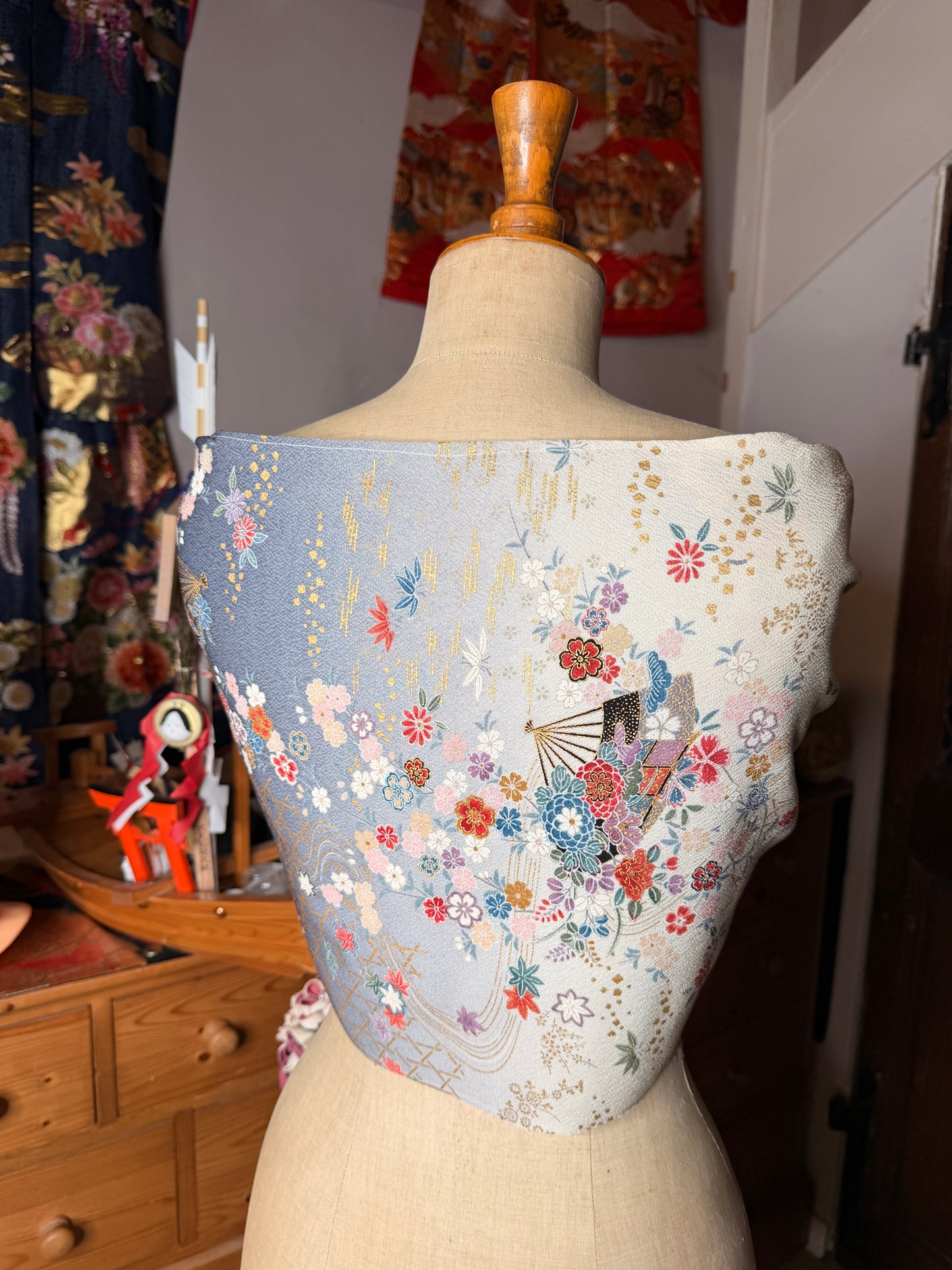 Top court tunique en kimono japonais en soie Neuf