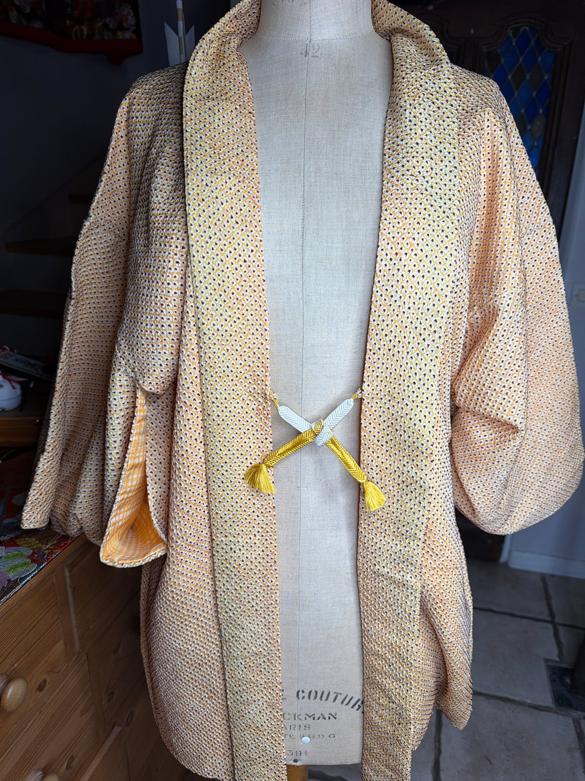 Haori veste de kimono japonais en soie Shibori avec Haorihimo inclus