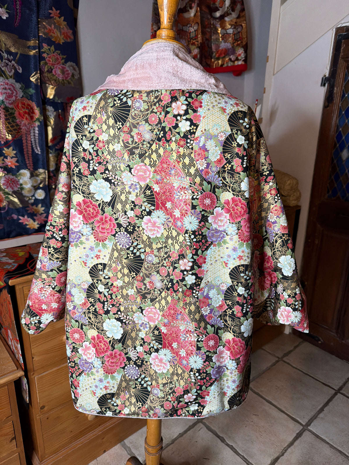 Momonga veste réversible tissu japonais en coton et micro polaire intérieur