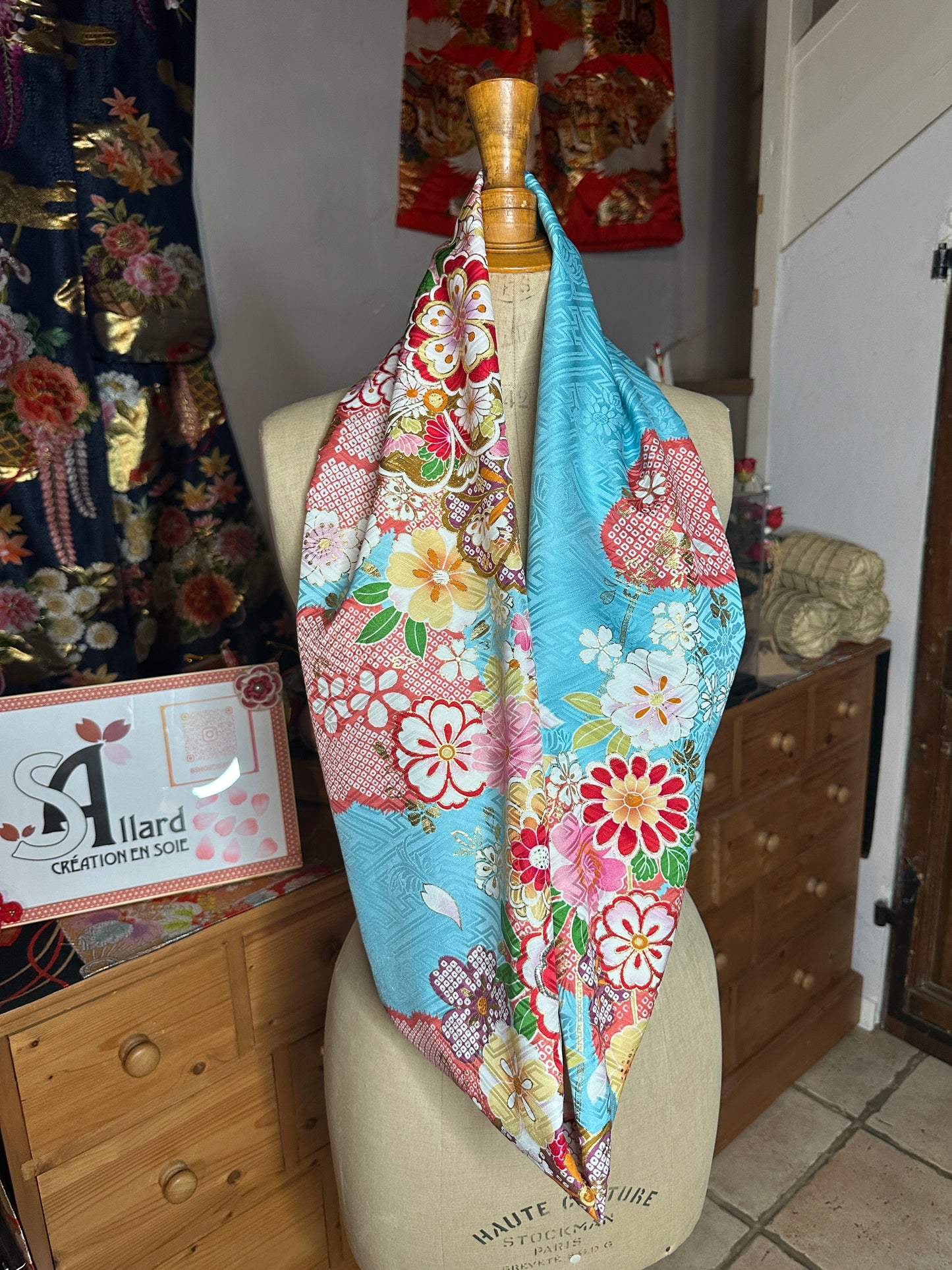 Tour de cou foulard furisode kimono japonais en soie
