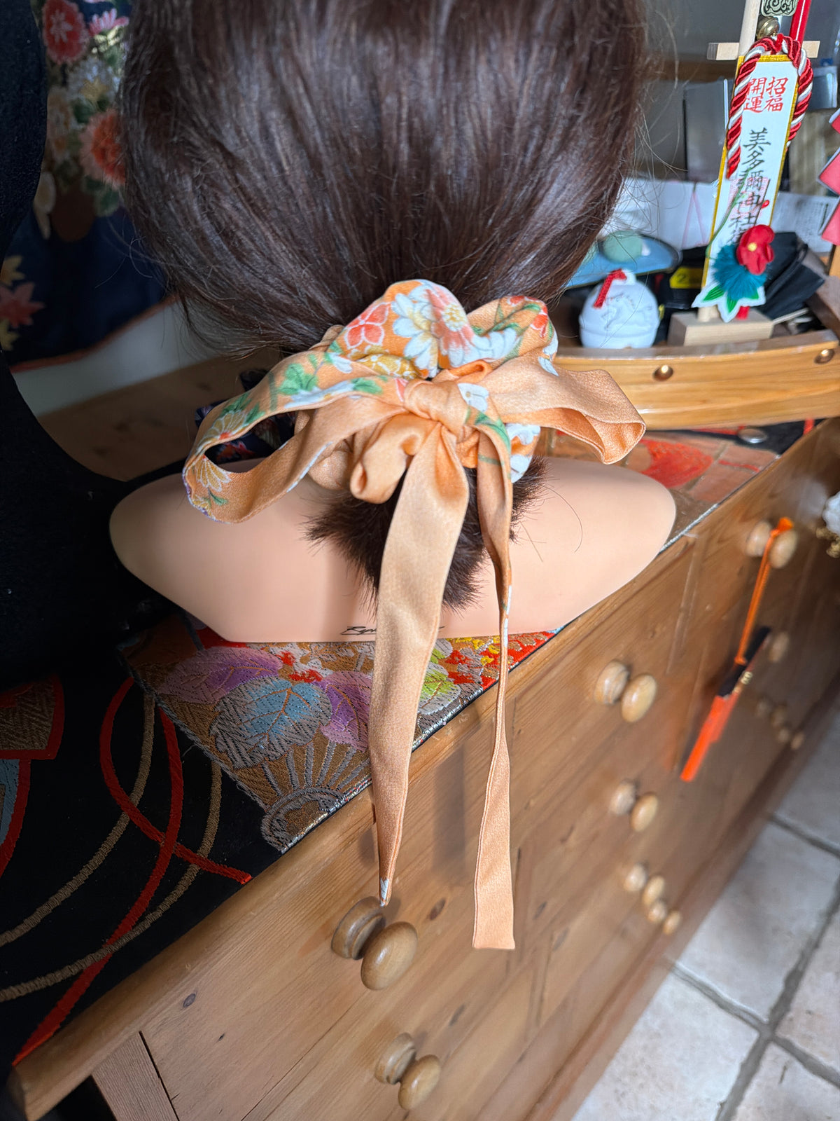 Chouchou ruban 2en 1 kimono japonais en soie
