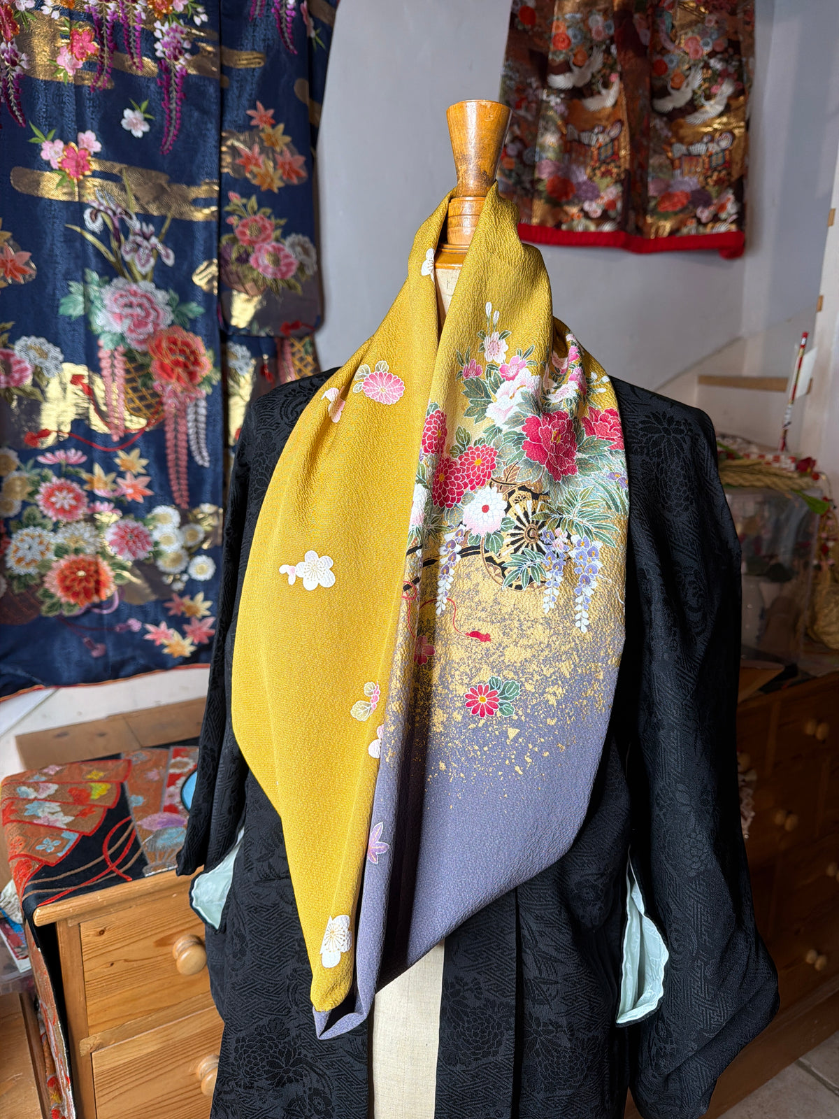 Tour de cou snood kimono japonais Furisode en soie