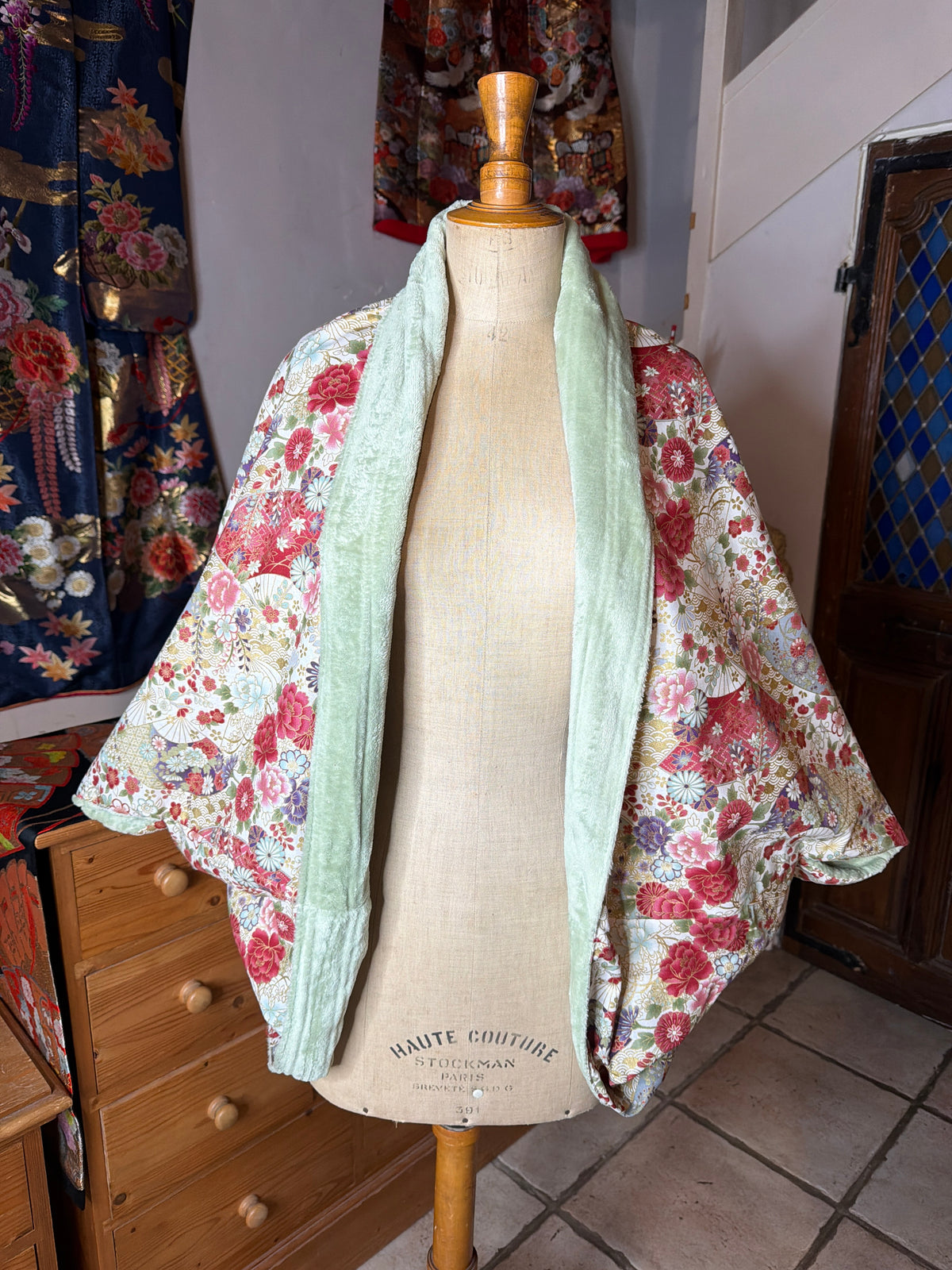 Momonga veste réversible tissu japonais en coton et micro polaire