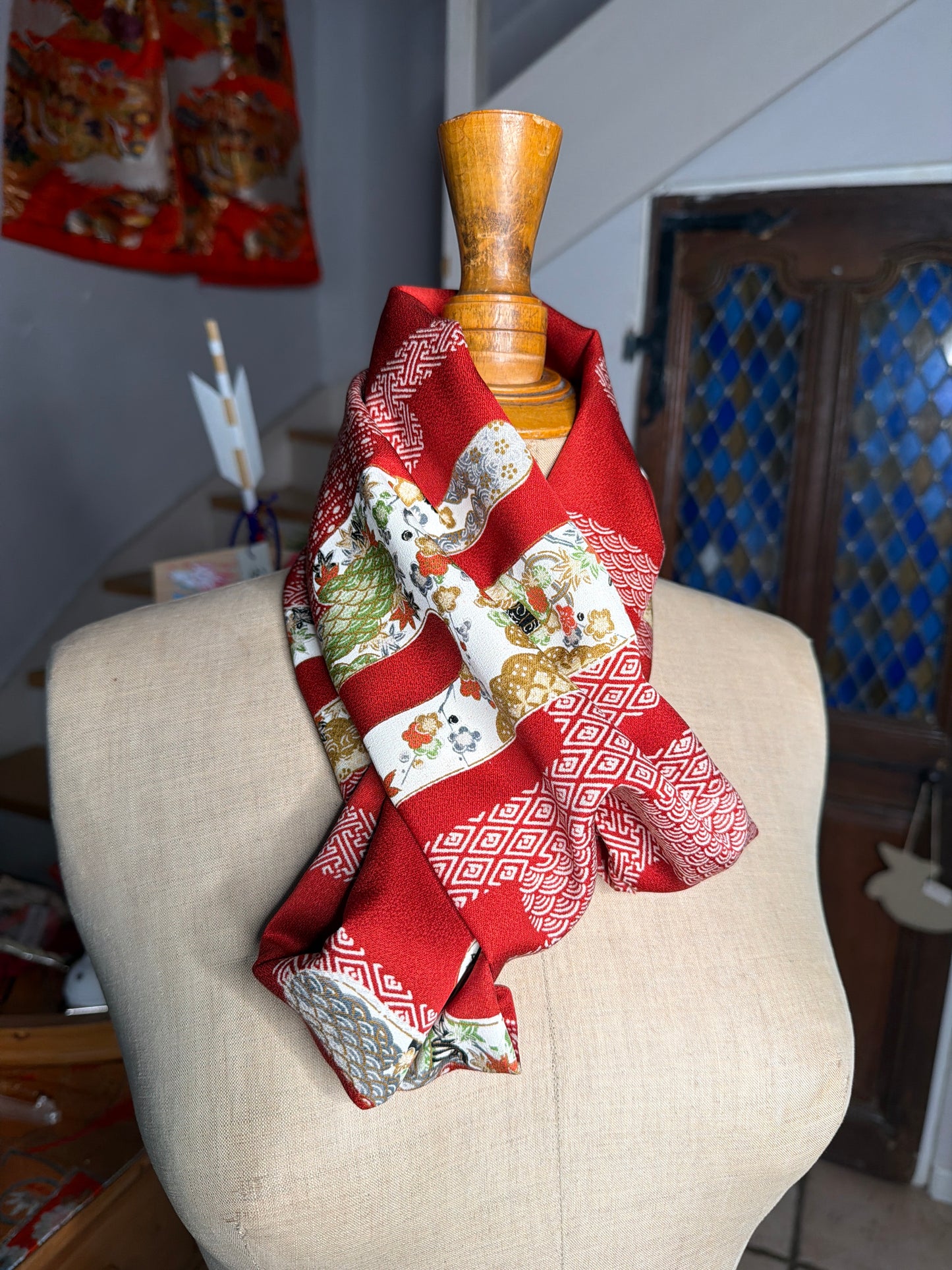 Japanese kimono silk scarf necktie