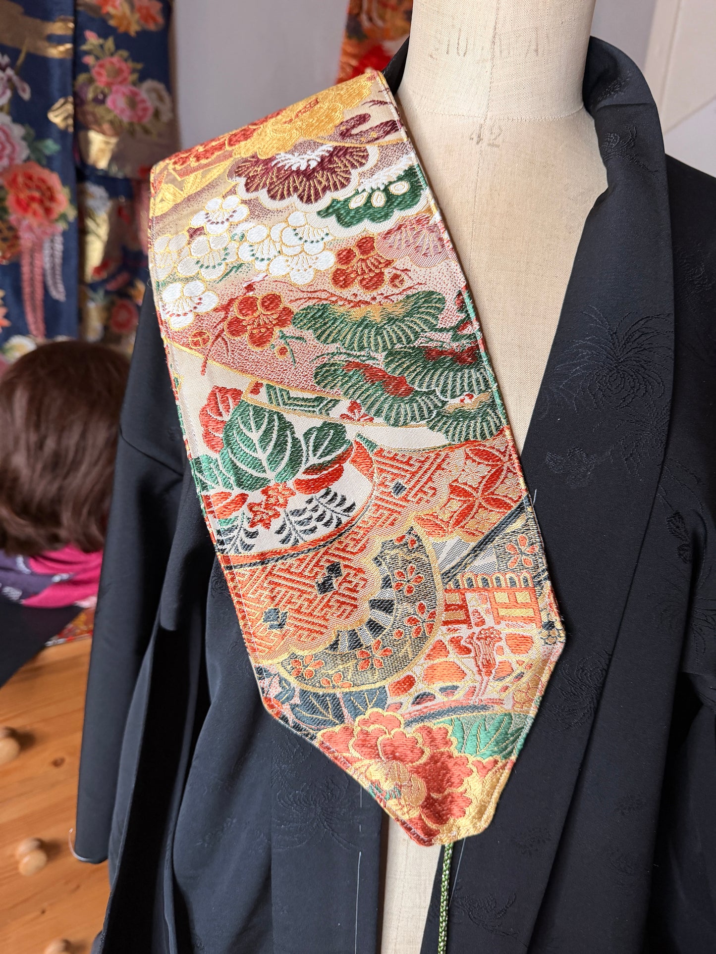Ceinture Obi kimono japonais en soie recto verso